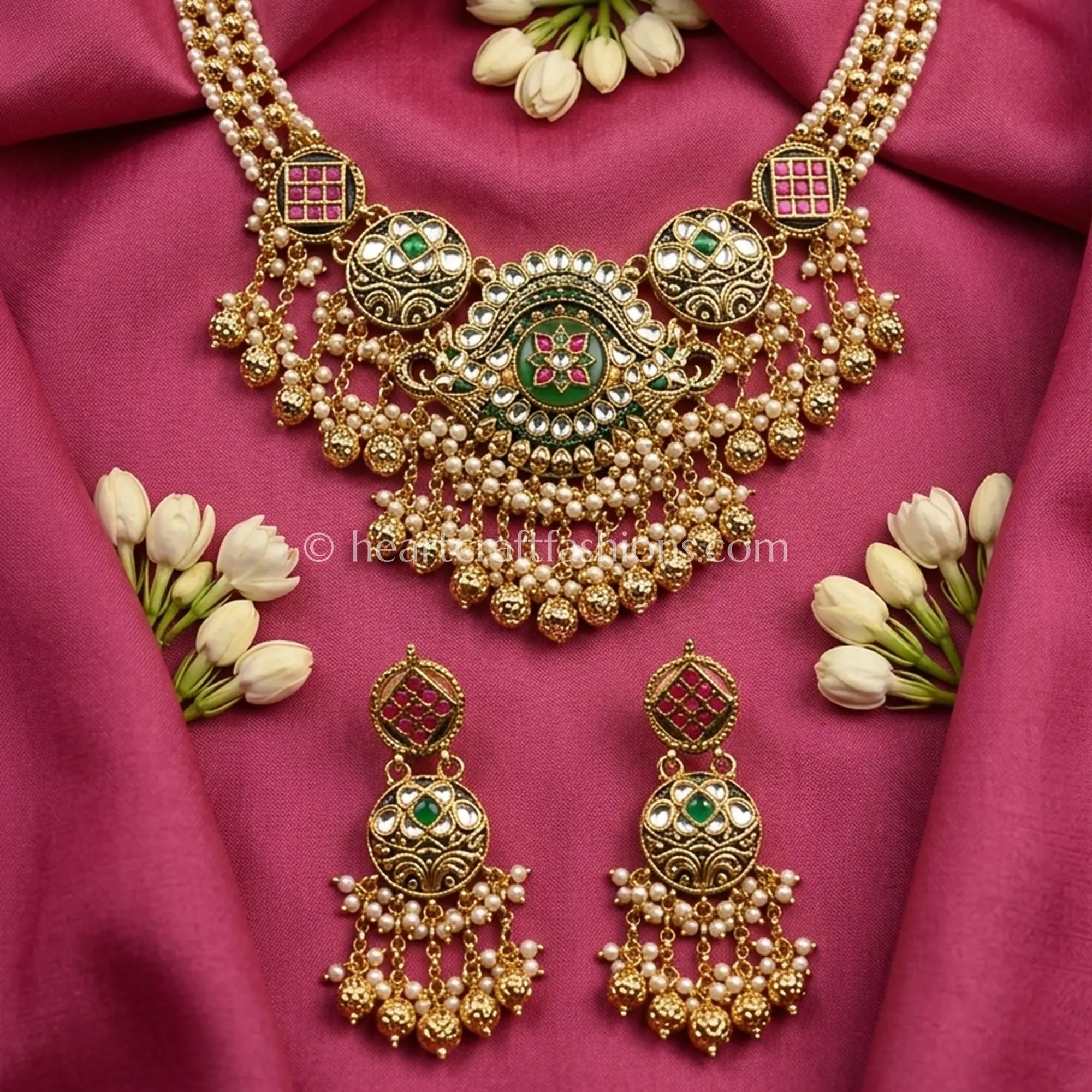 Heritage Pachi Kundan Pearl Jhumki Choker