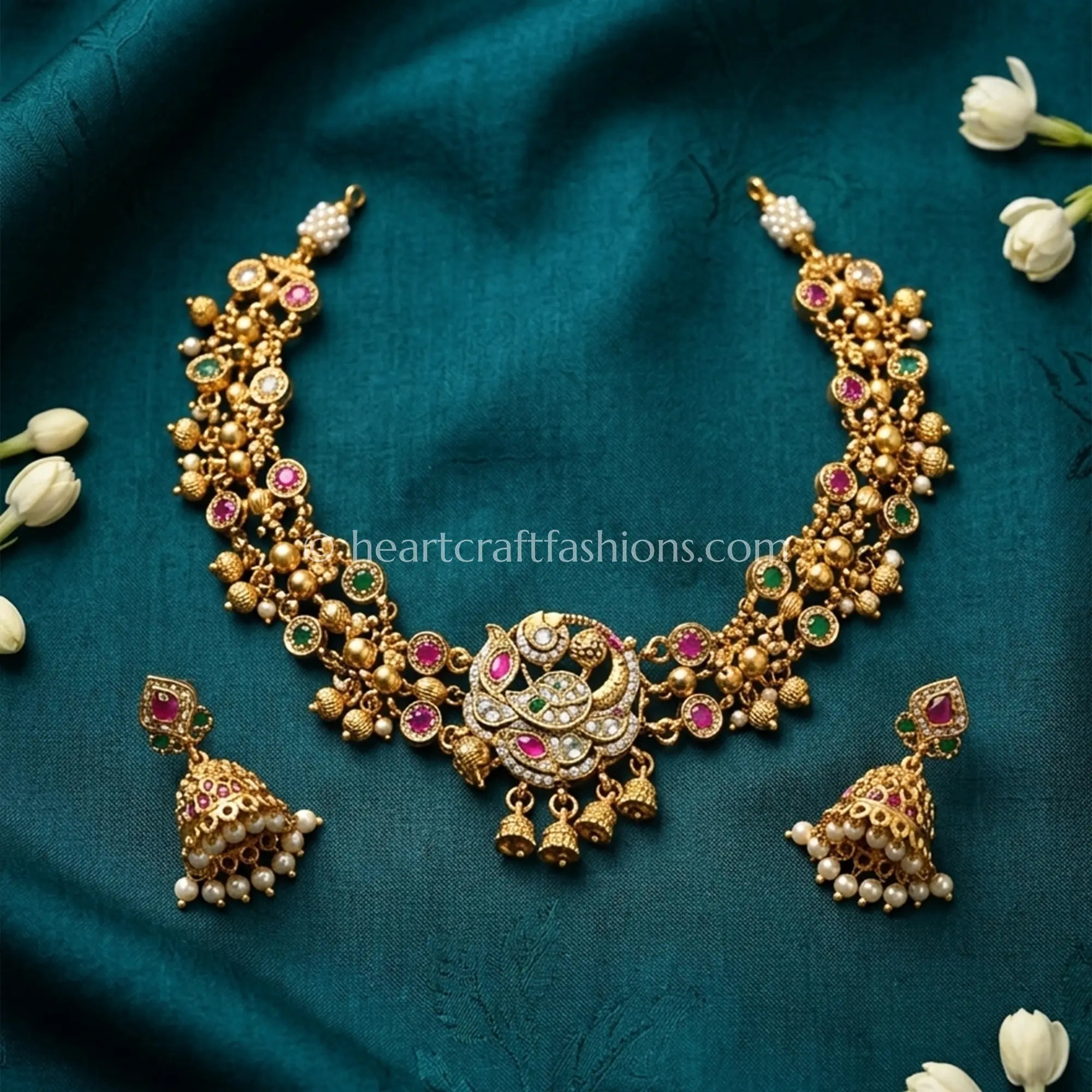 Heritage Pachi Kundan Floral Choker Set