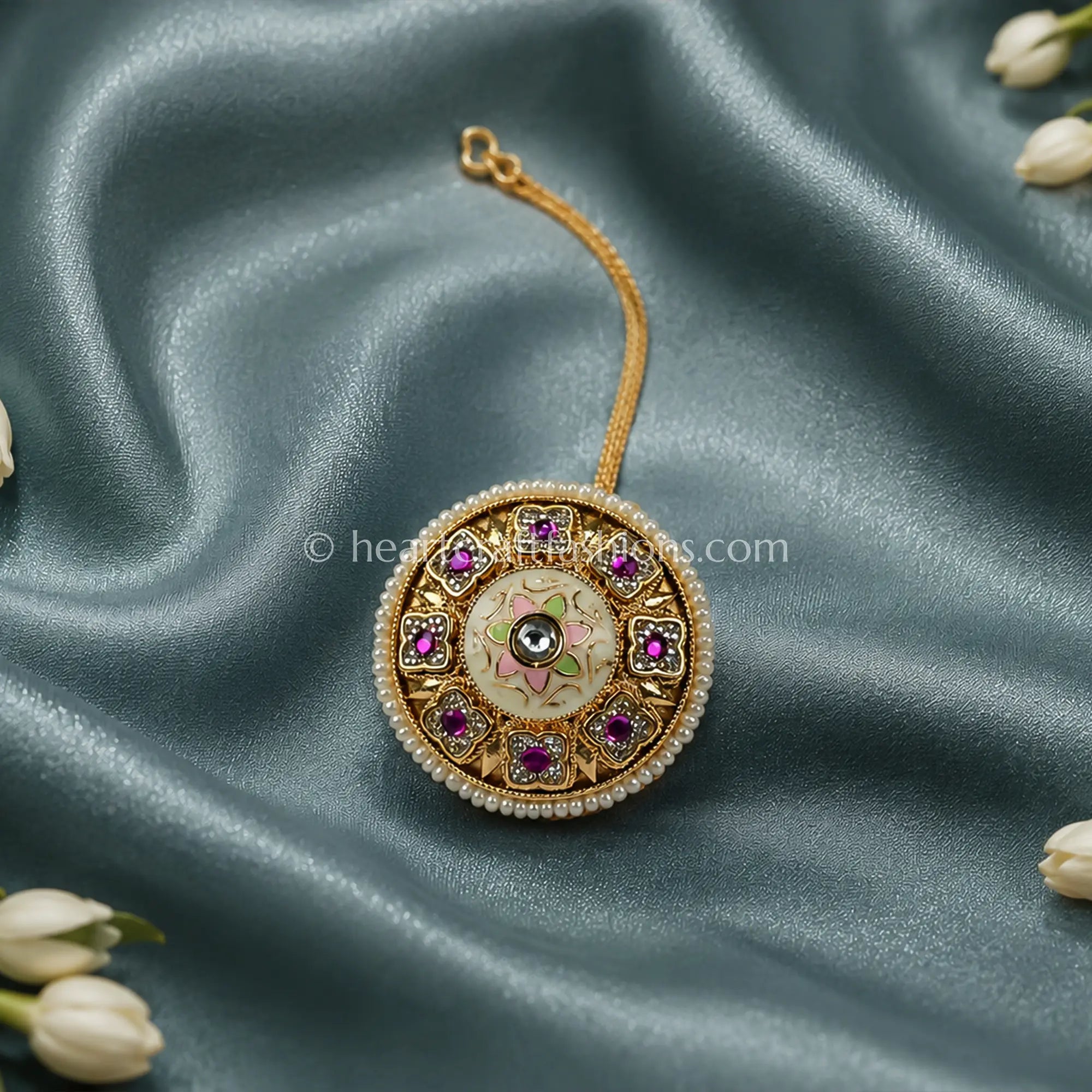 Heritage Pastel Meenakari & Ruby Cluster Borla