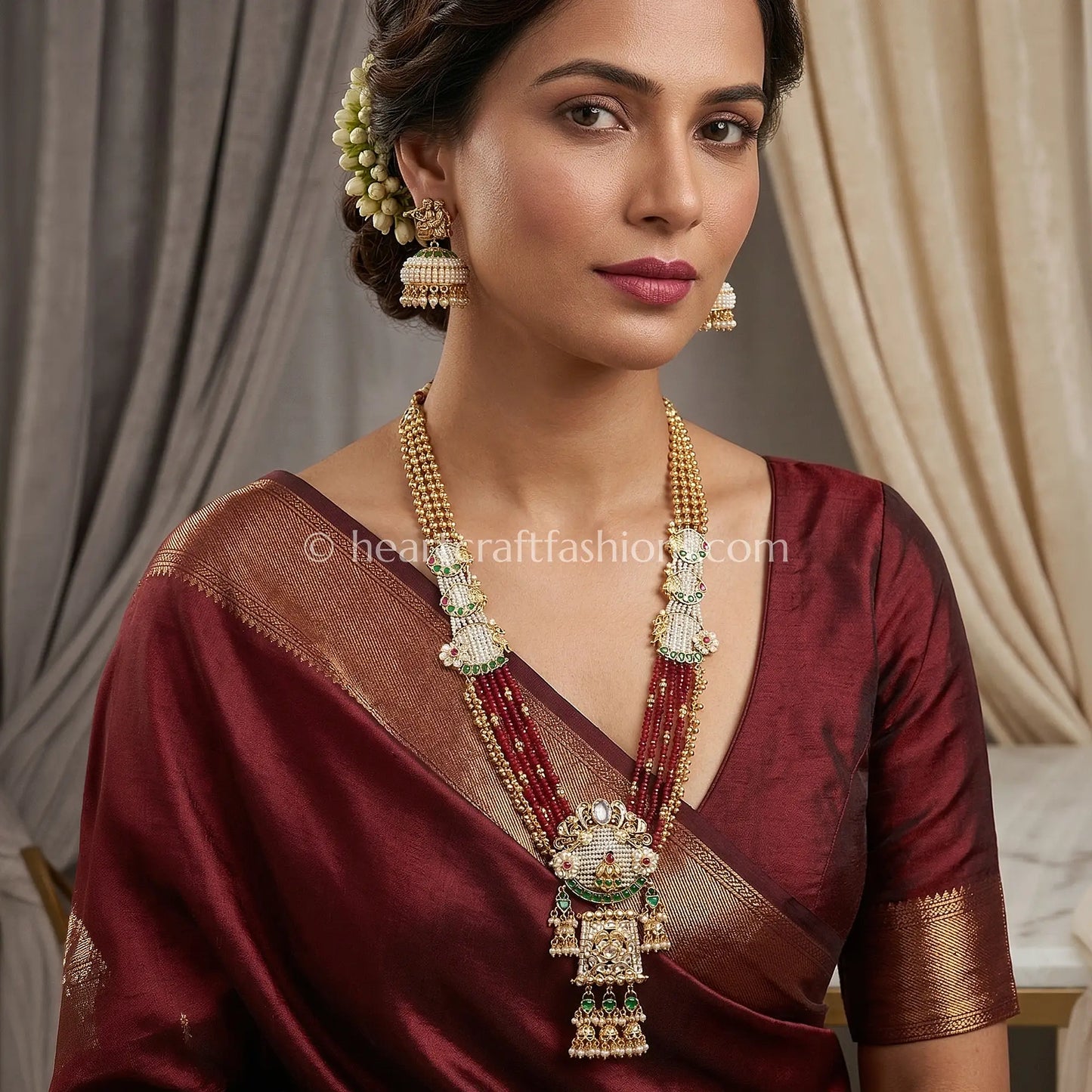 Heritage Rajwadi Kundan Ruby Beaded Long Necklace