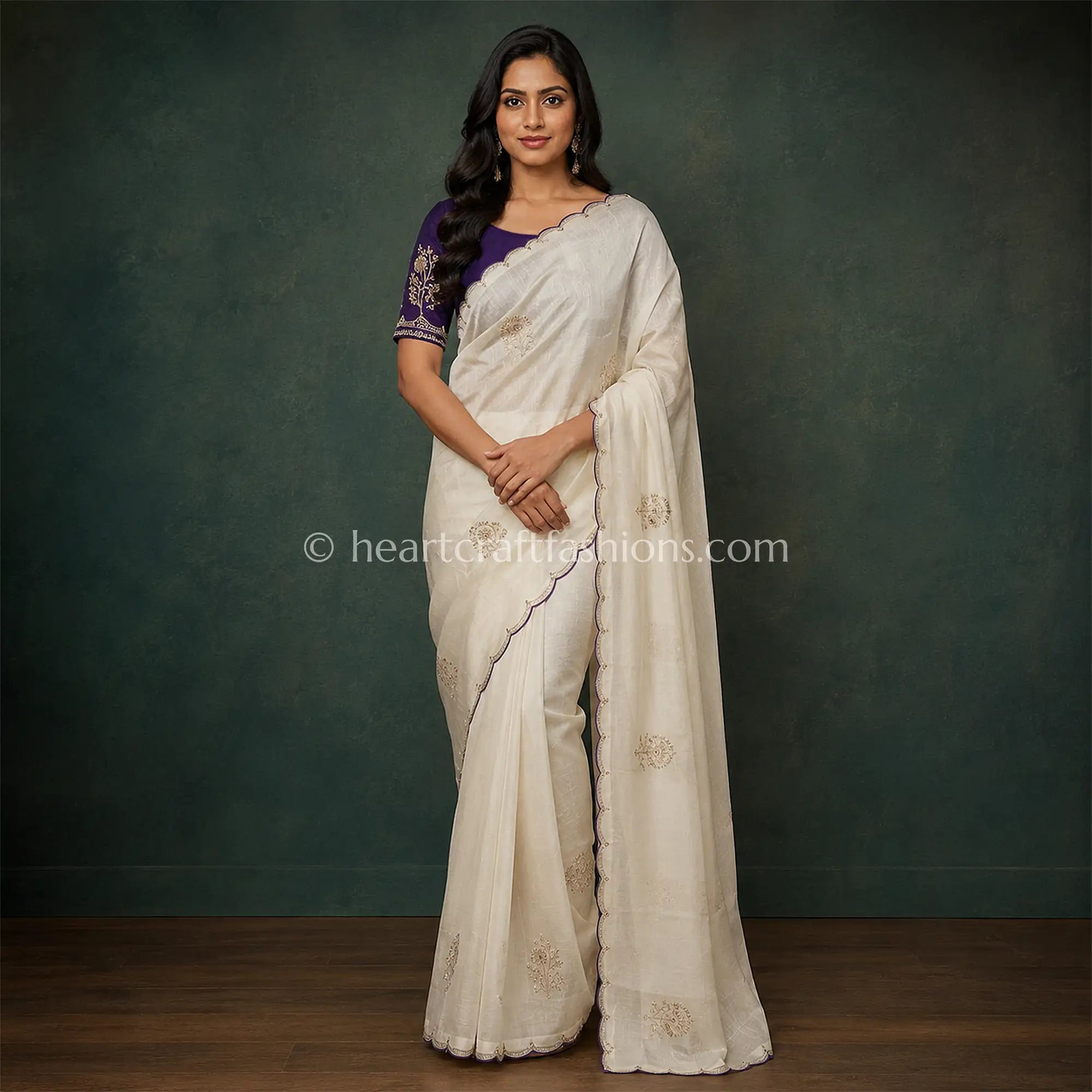 Ivory Grace Organza Kolkata Handwork Saree