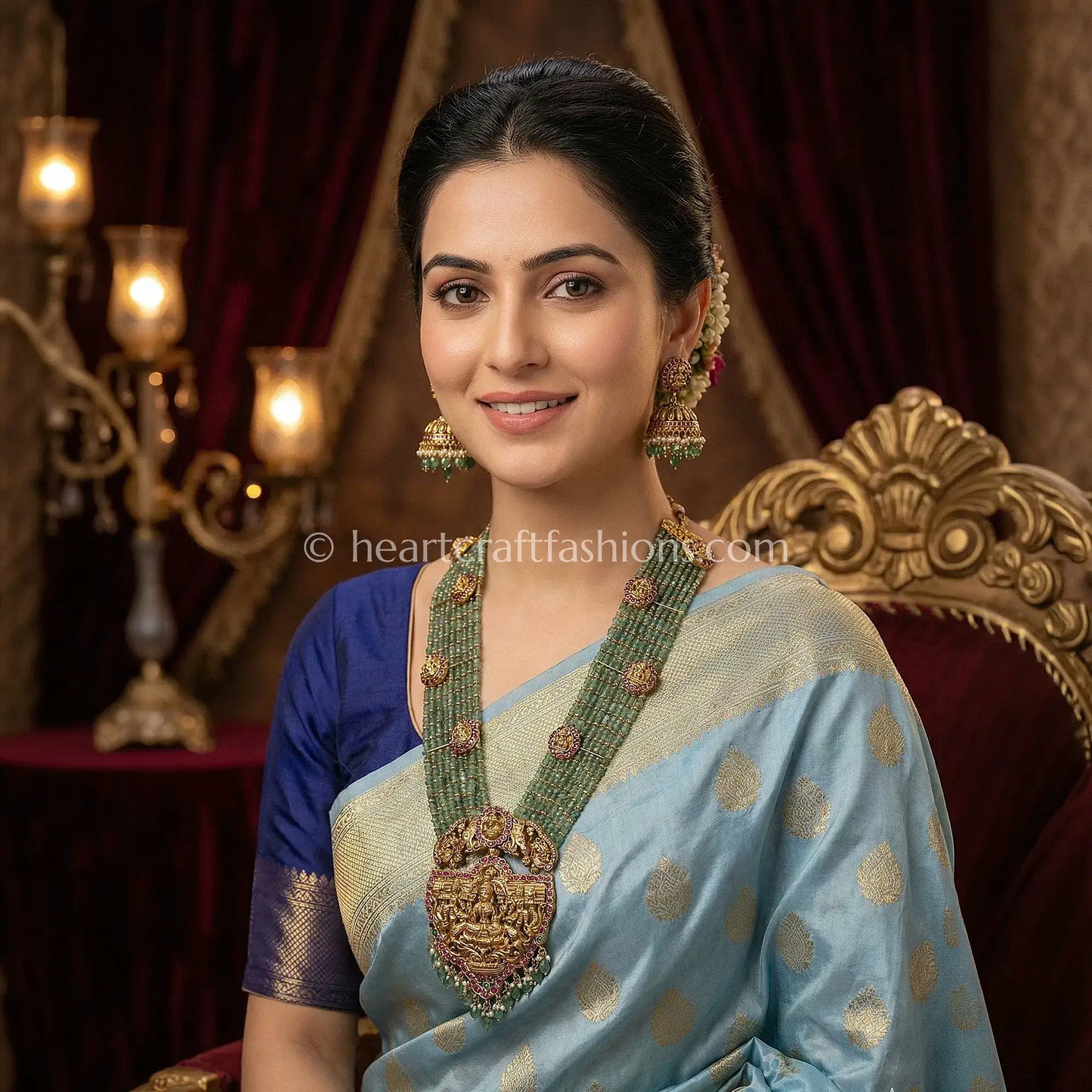 Mahalakshmi Temple Green Bead Haar Set