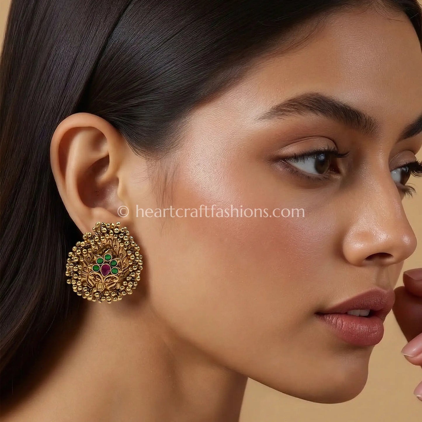 Mayurika Temple Peacock Stud Earrings