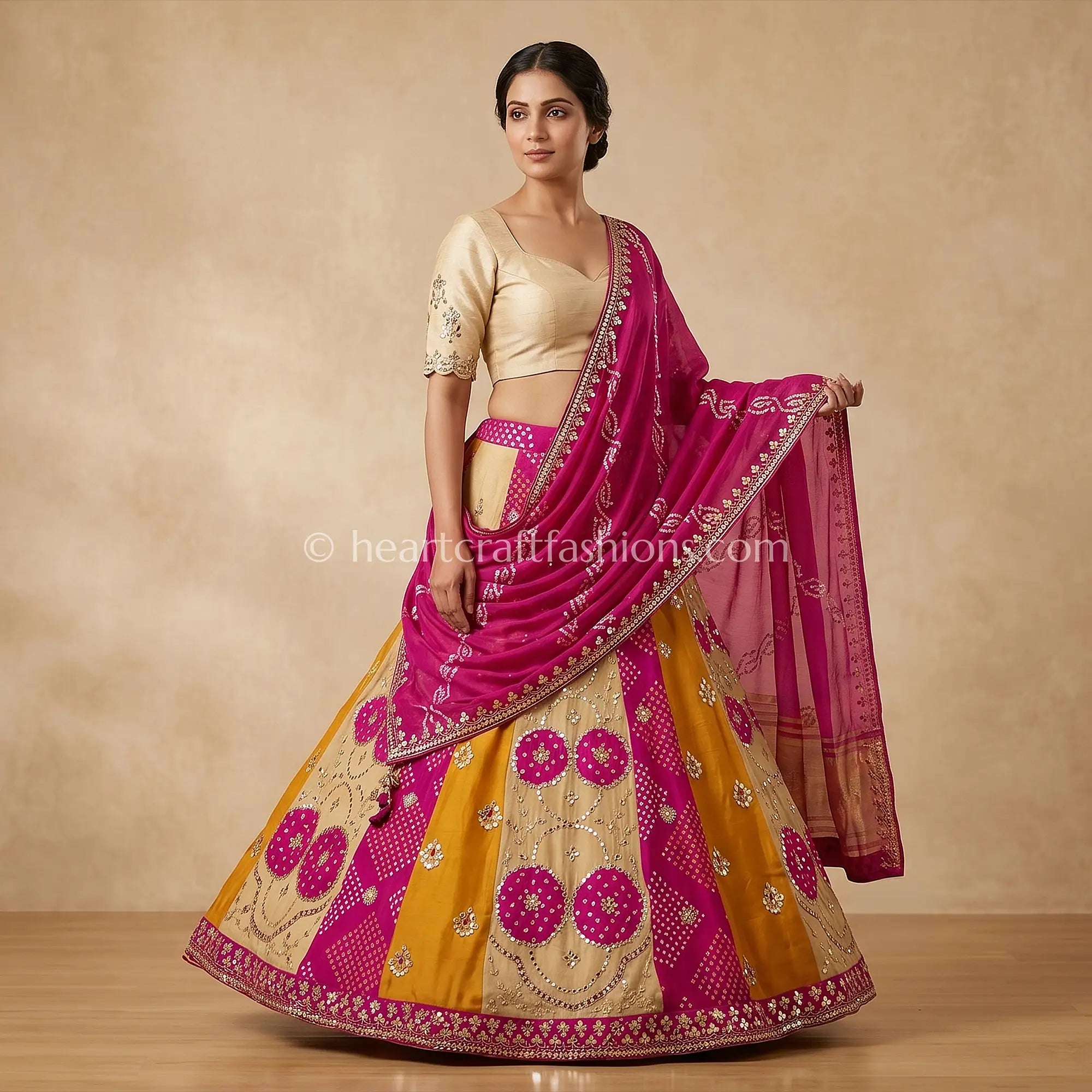 Meera Multi-Color Kali Style Designer Bandhej Lehenga