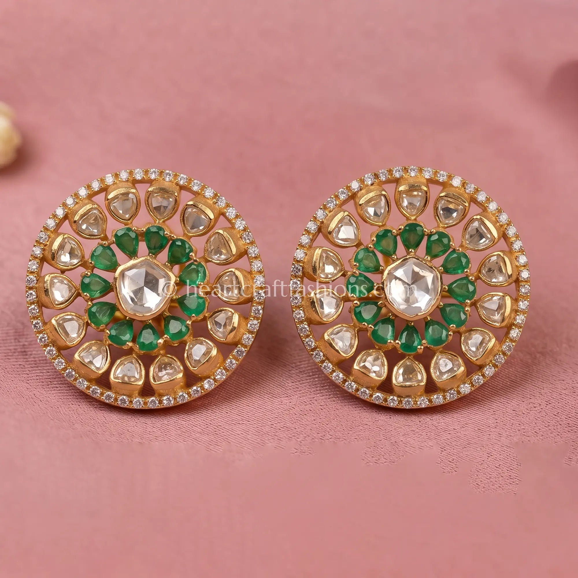 Meher Emerald Moissanite Polki Stud Earrings