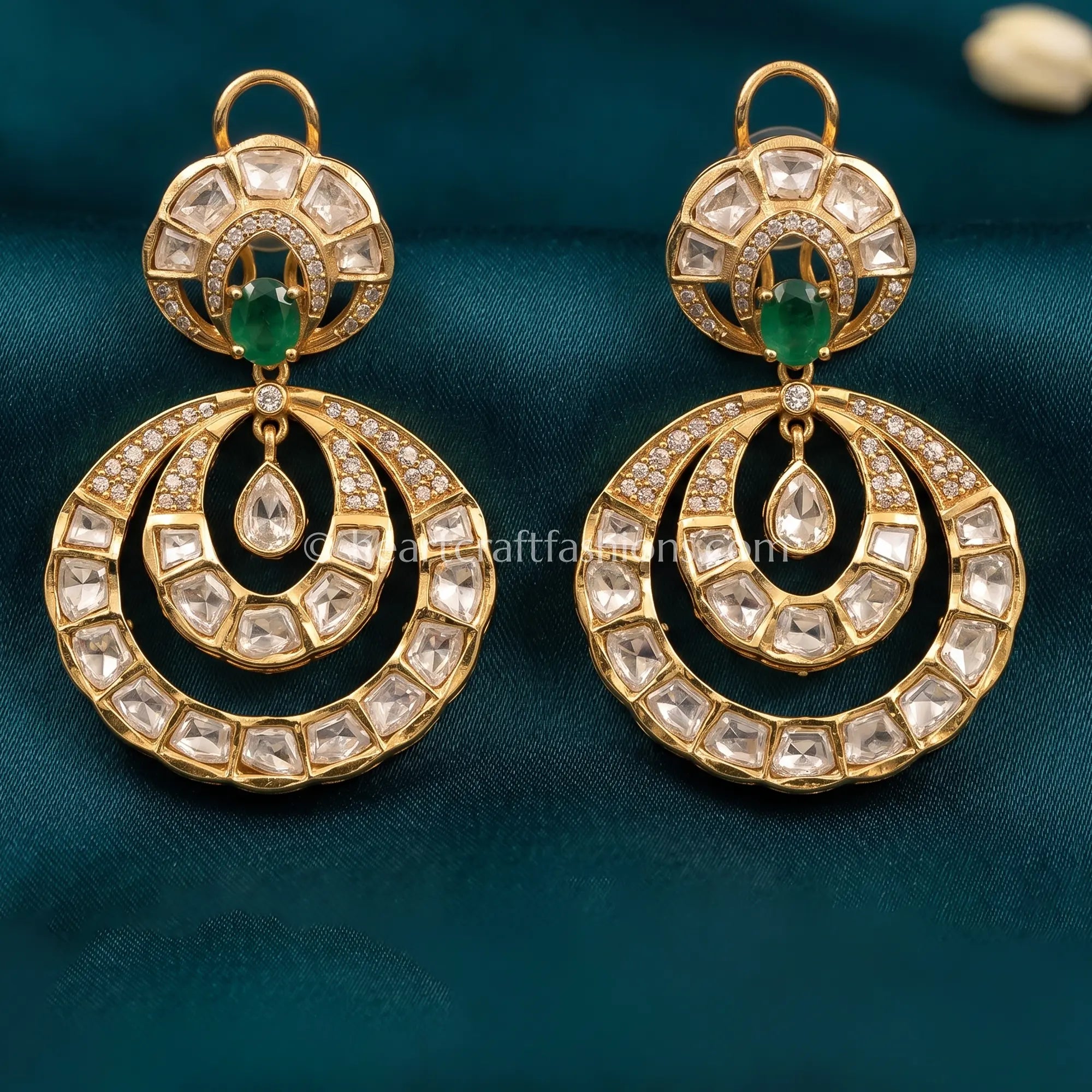 Meher Emerald Pachi Kundan Chandbali Earrings