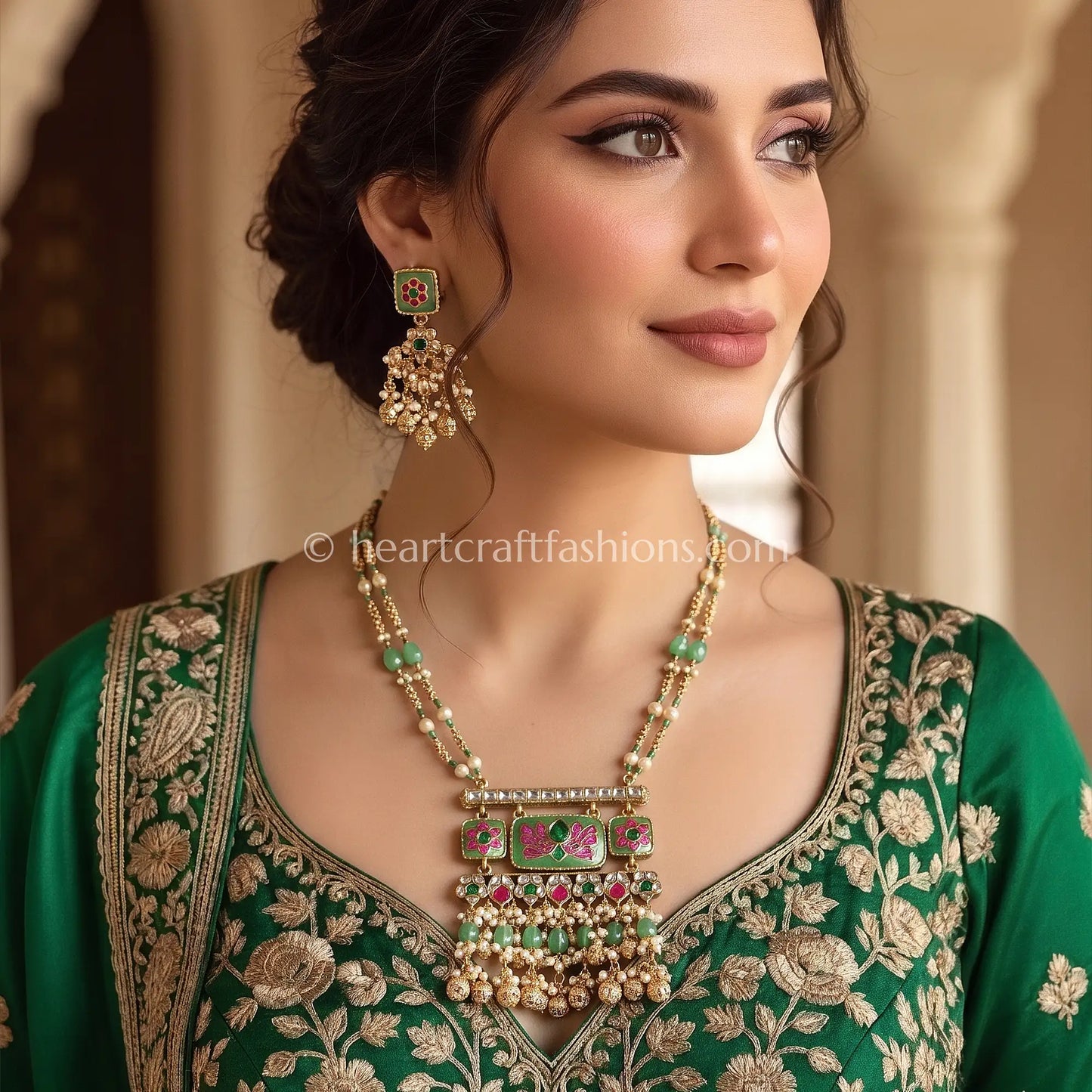 Mehreen Green Heritage Pachi Kundan Pendant Necklace Set