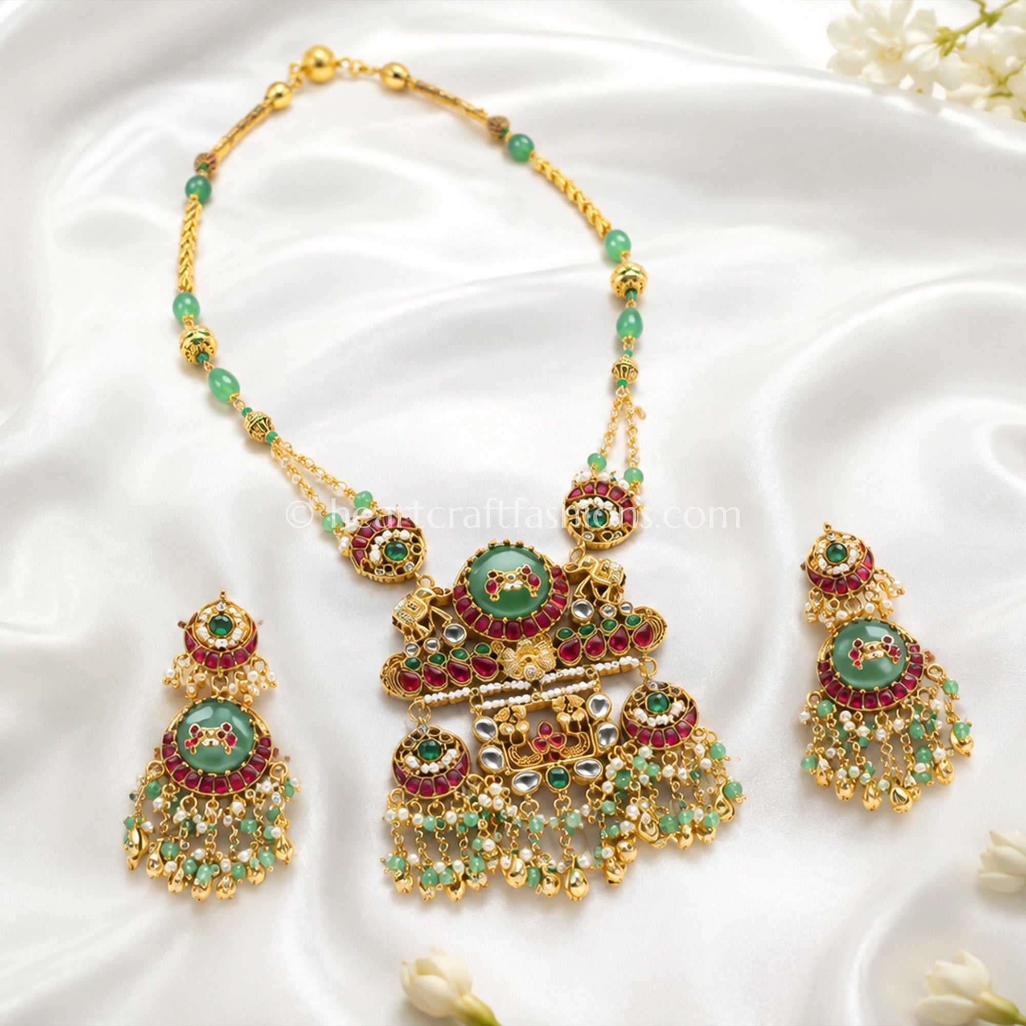 Mehreen Green Heritage Pachi Kundan Rani Haar Set