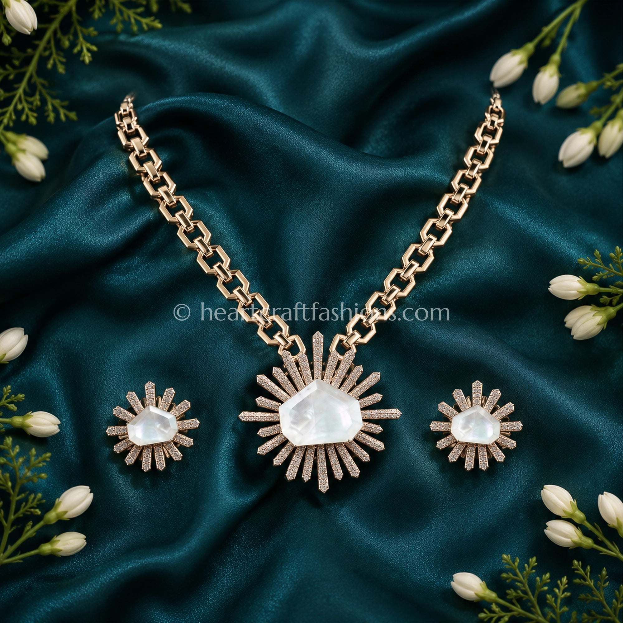 Moonstone White Designer Celebrity Doublet Statement Necklace Set