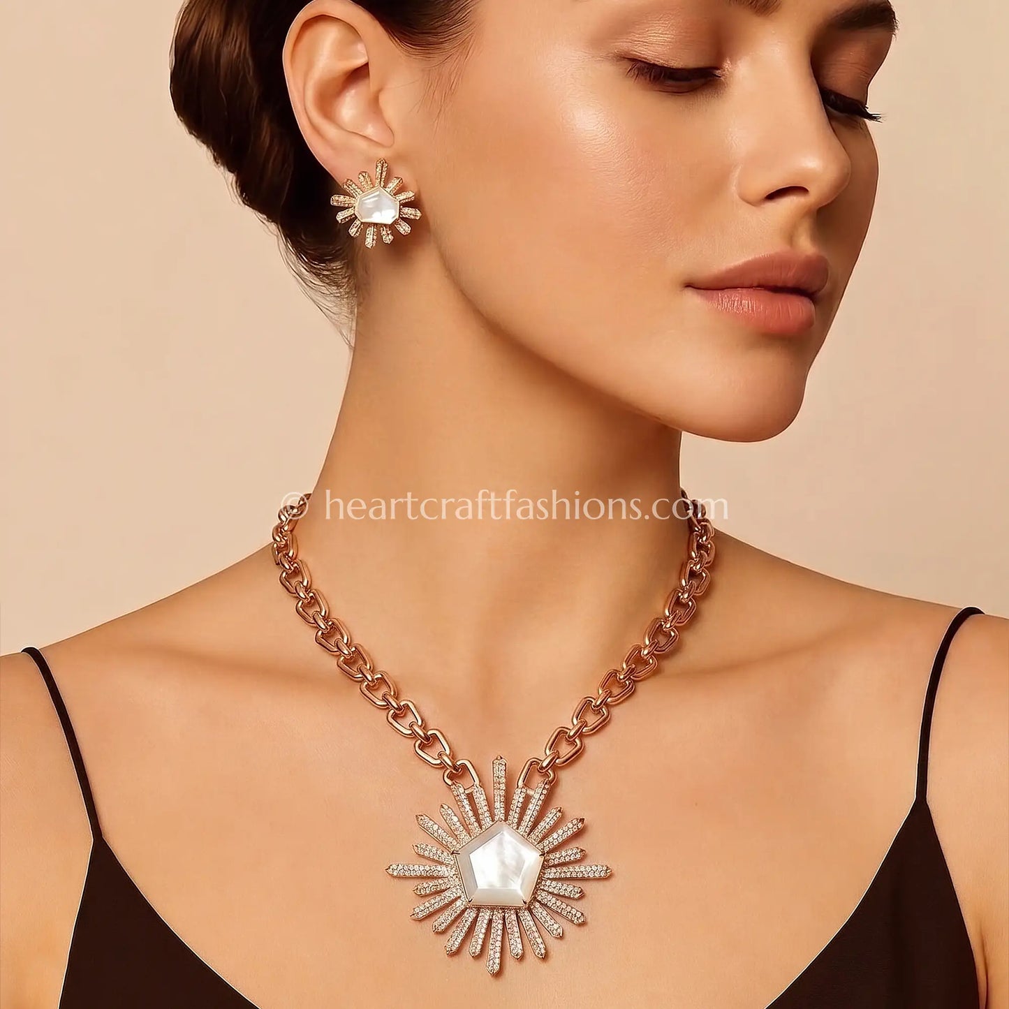 Moonstone White Designer Celebrity Doublet Statement Necklace Set