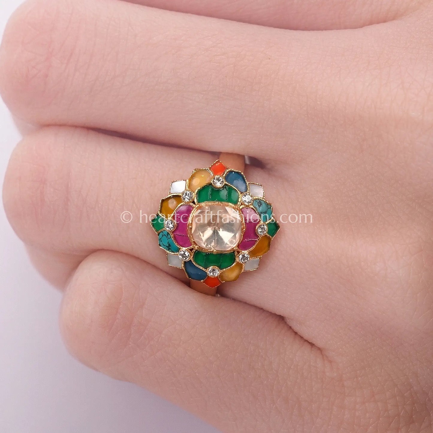 Navrang Blossom Moissanite Polki Ring