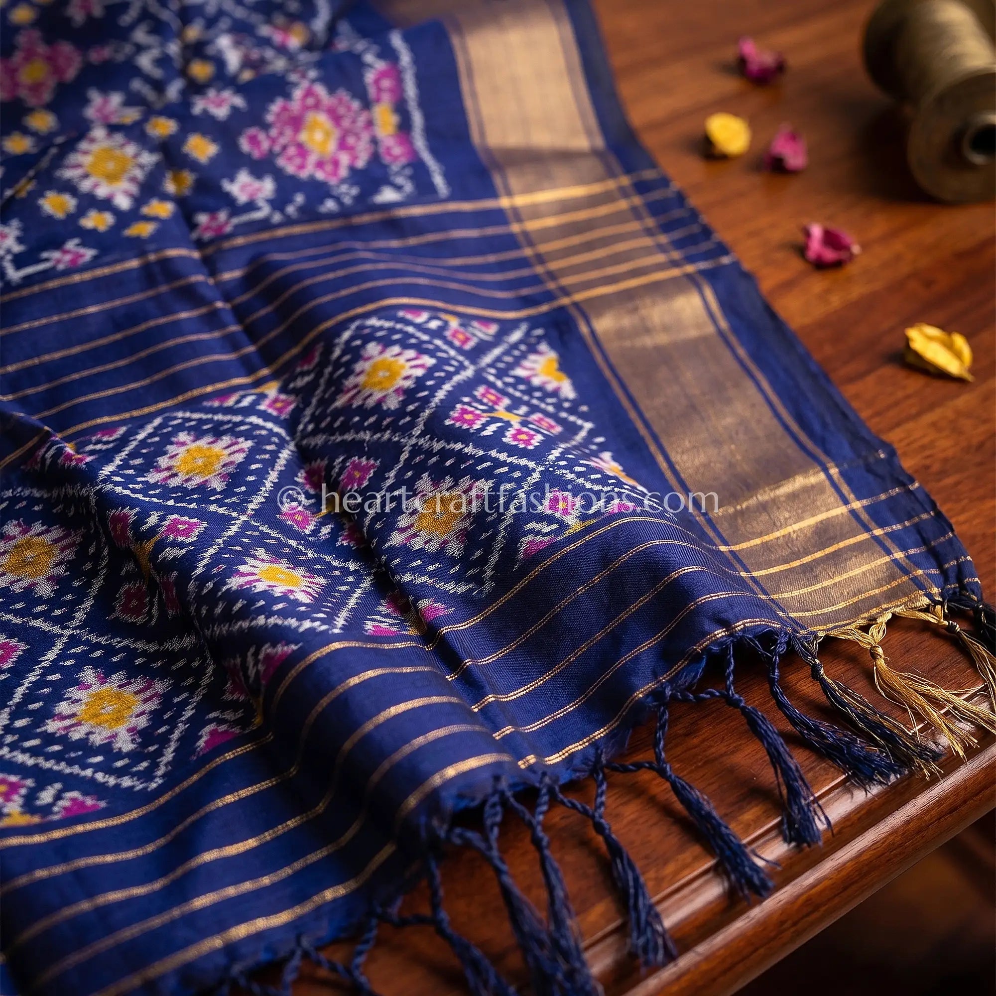 Navy Blue Patola Inspired Silk Dupatta