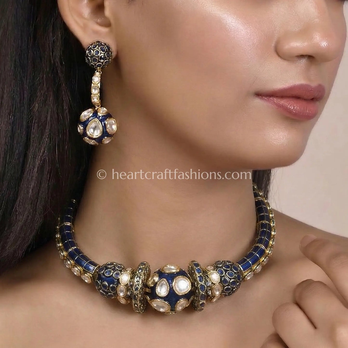Neel Moissanite Meenakari Hasli Set