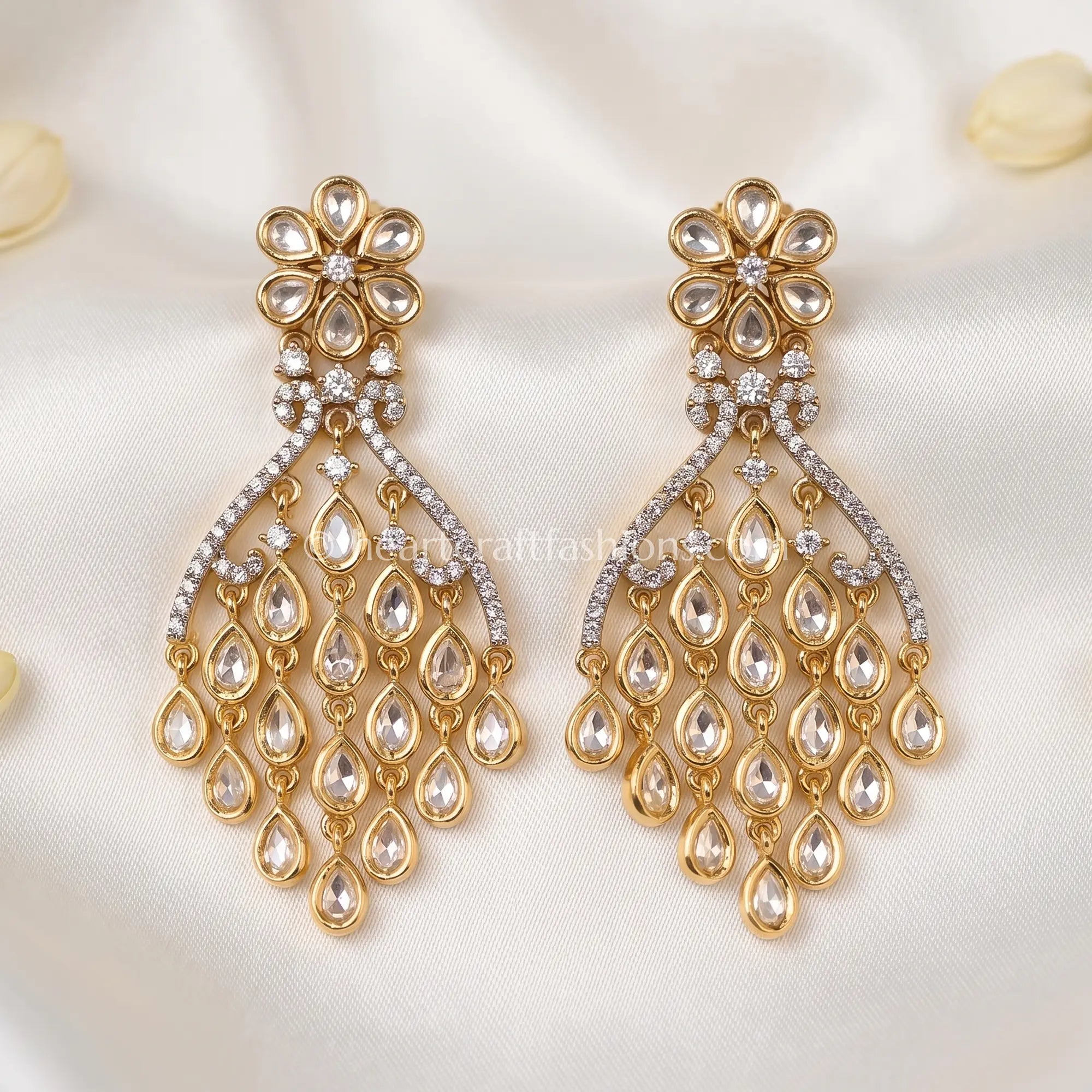 Noorika Sunehri Kundan Cascade Dangler Earrings