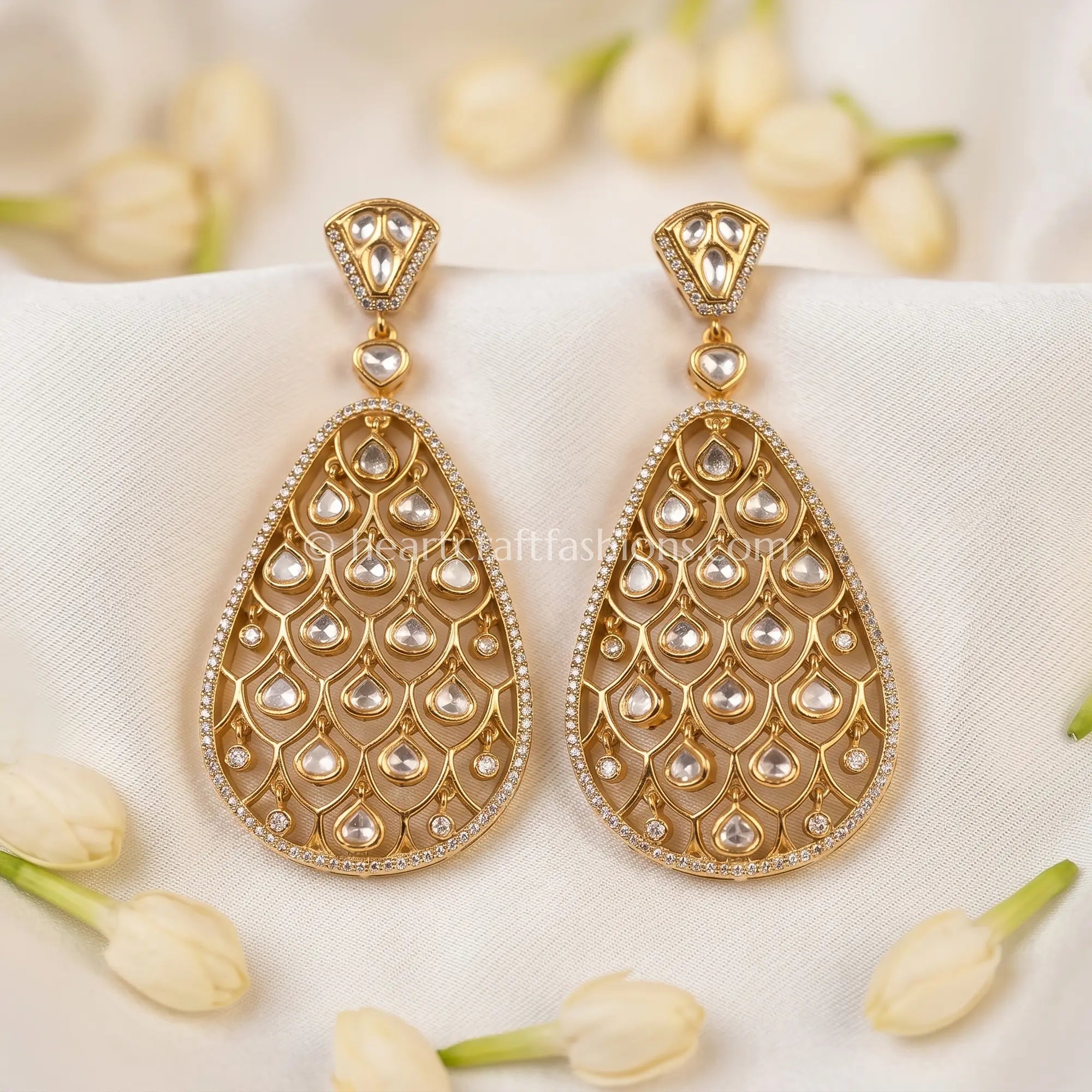 Noorjaal Moissanite Polki Teardrop Dangler Earrings