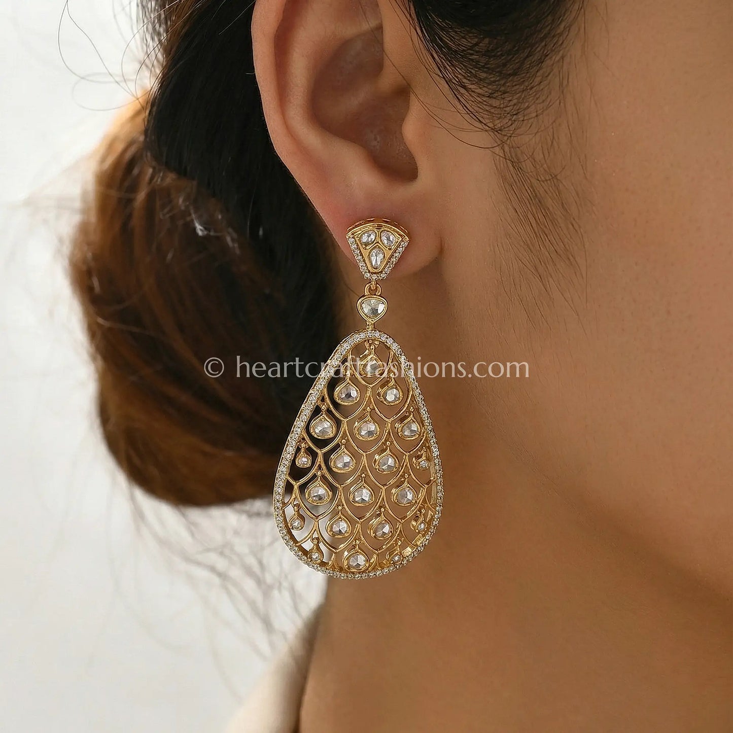 Noorjaal Moissanite Polki Teardrop Dangler Earrings