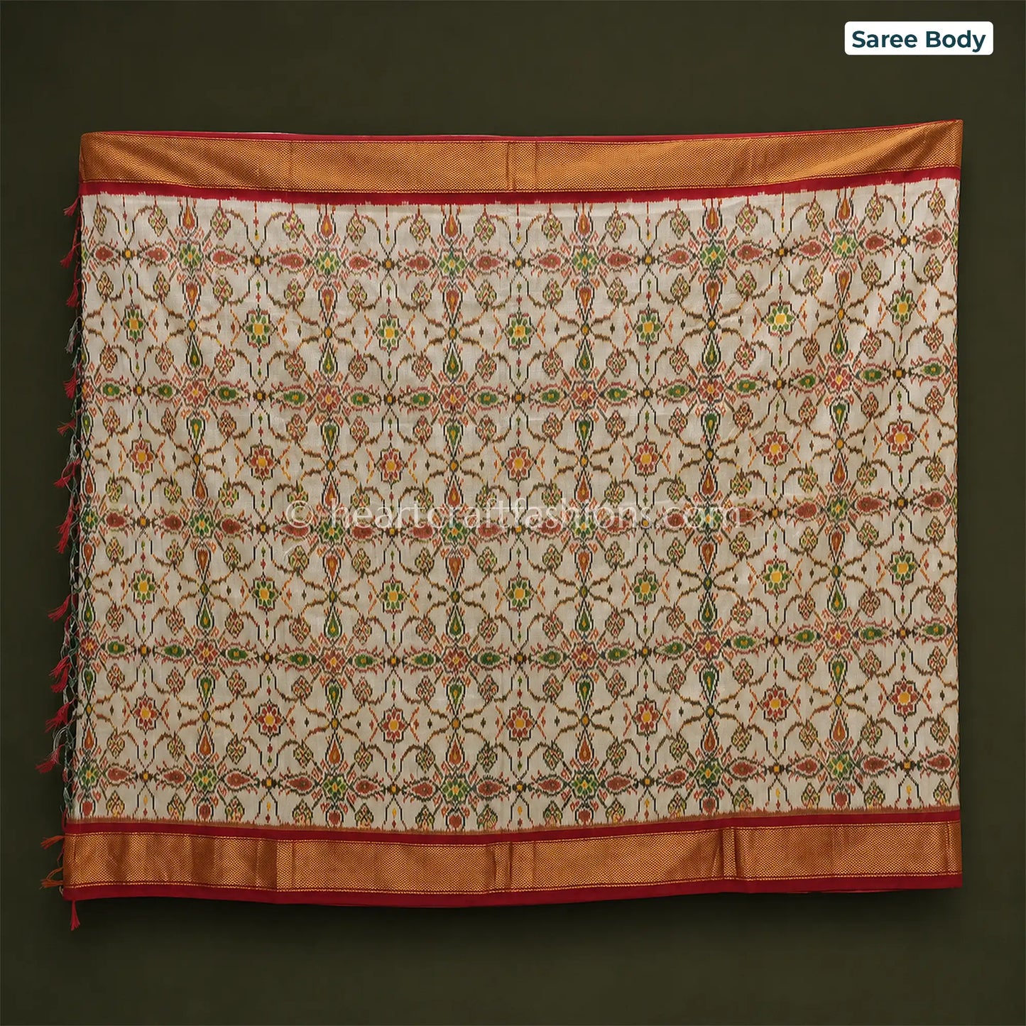 Off White & Red Traditional Patola Silk Saree
