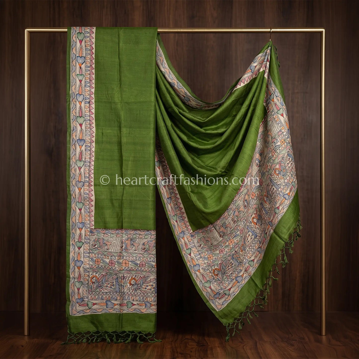 Olive Green Hand Painted Madhubani Dupatta