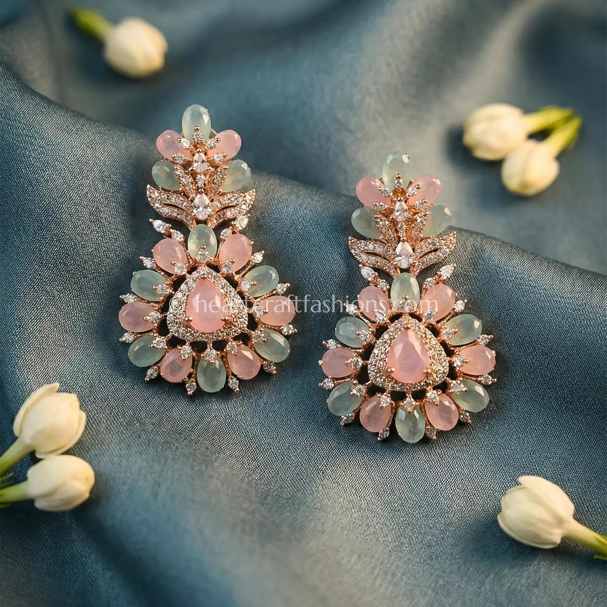 Pastel Floral Drop Earrings – Blush Pink & Aqua