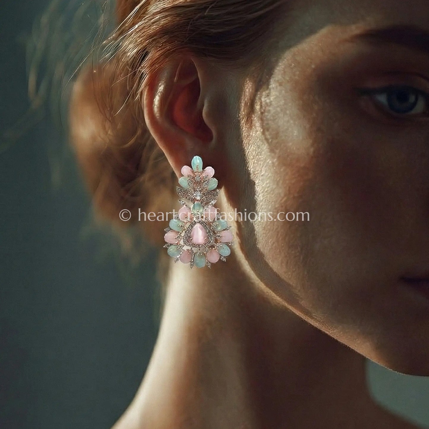Pastel Floral Drop Earrings – Blush Pink & Aqua