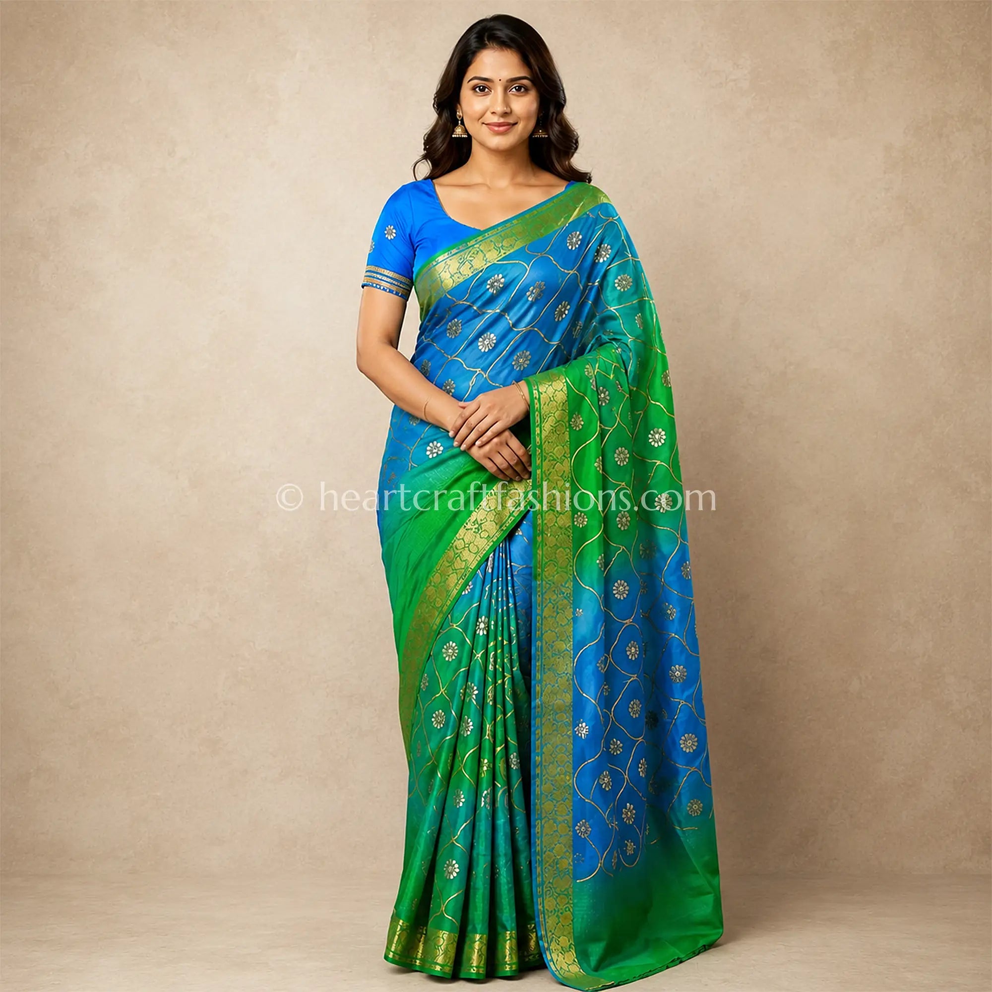 Peacock Ombre Platinum Chiffon Chakri Gota Patti Saree