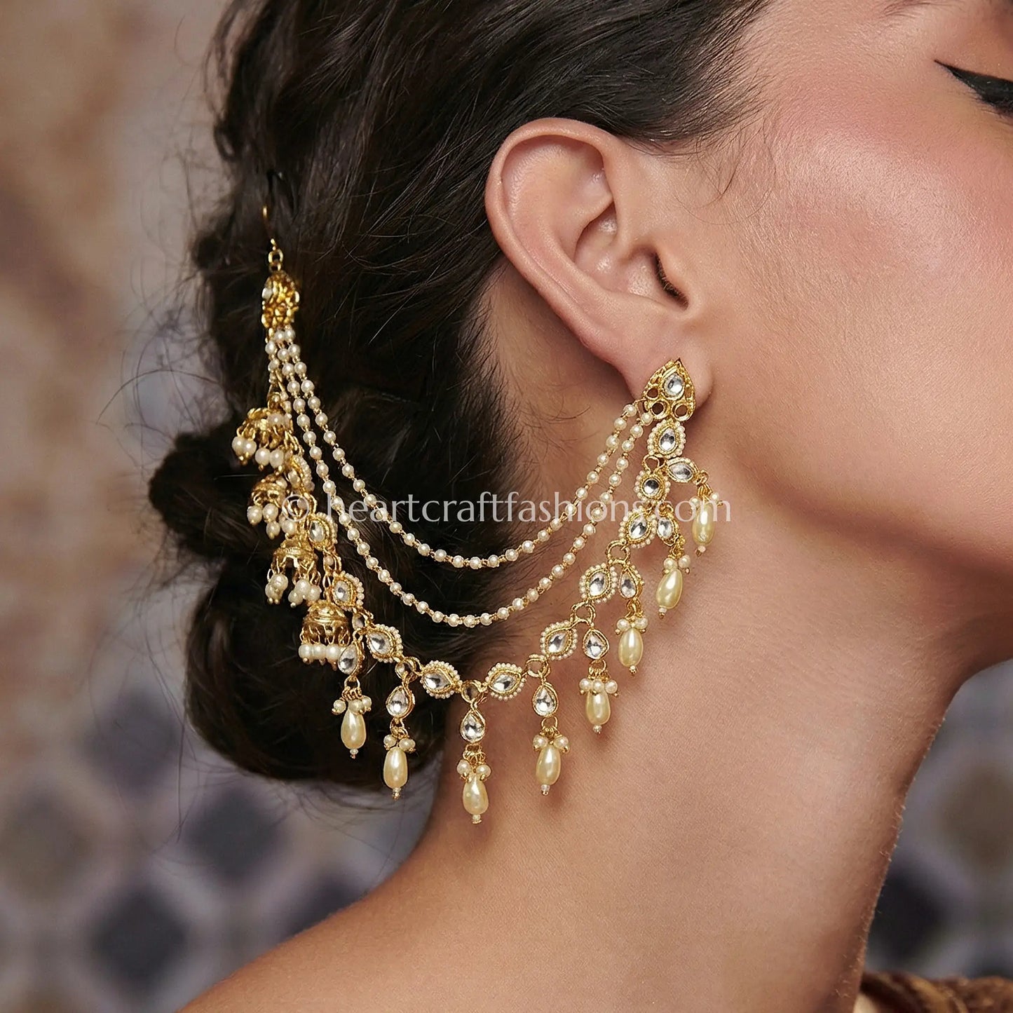 Pearl Drop Kundan Kaan Chain