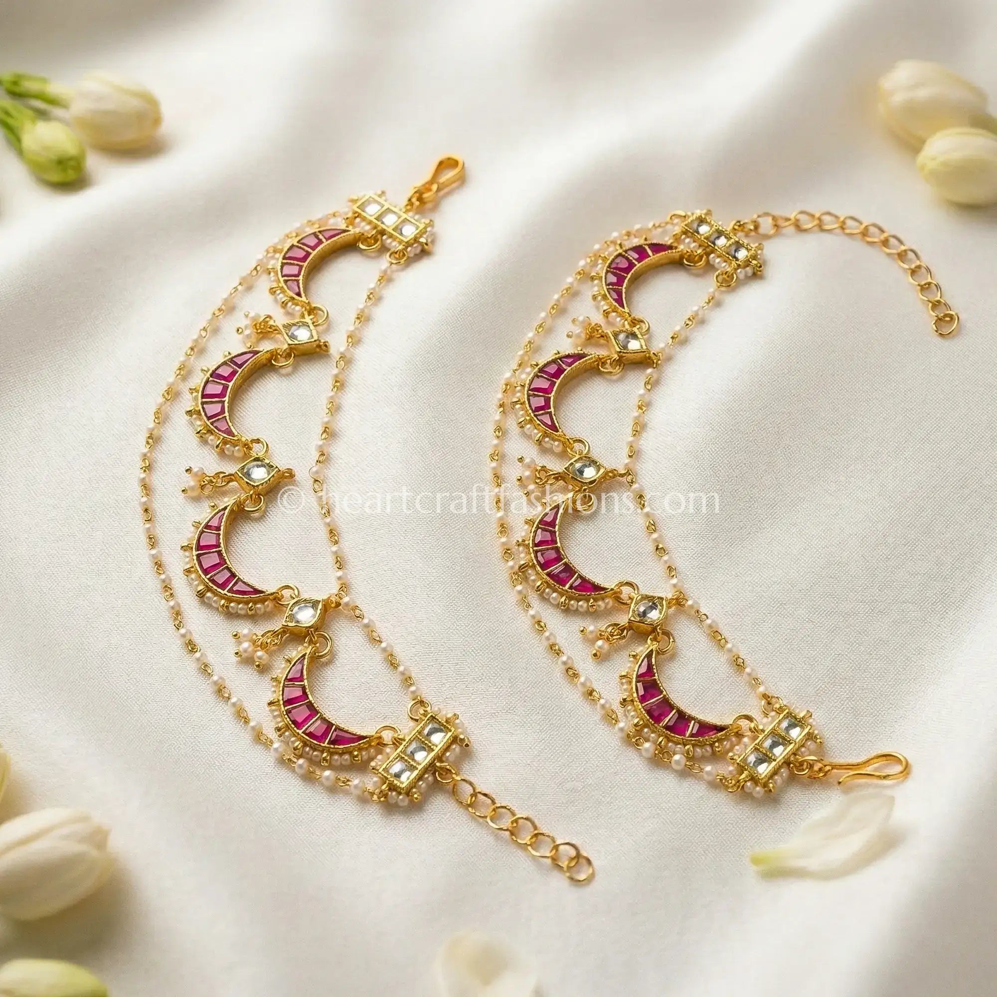 Ruby Crescent Jadau Pachi Kaan Chain
