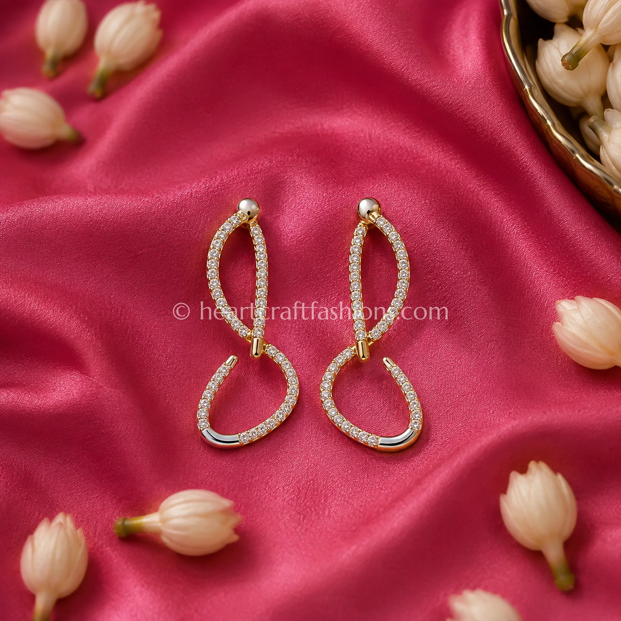 Pure Silver Gold-Plated Pavé Infinity Loop Statement Earrings – Hallmarked