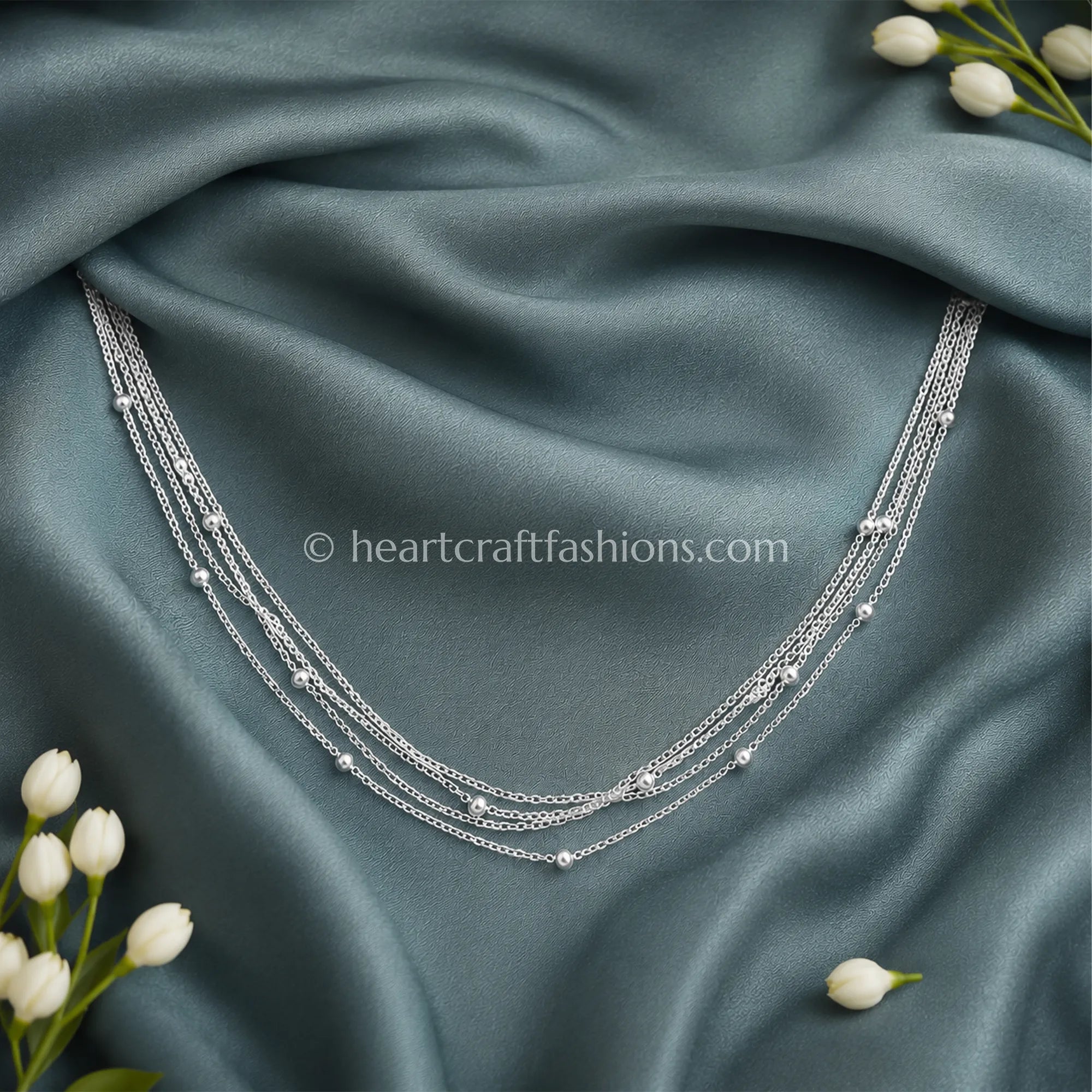 Pure Silver Multi-Strand Beaded Layering Necklace – Hallmarked