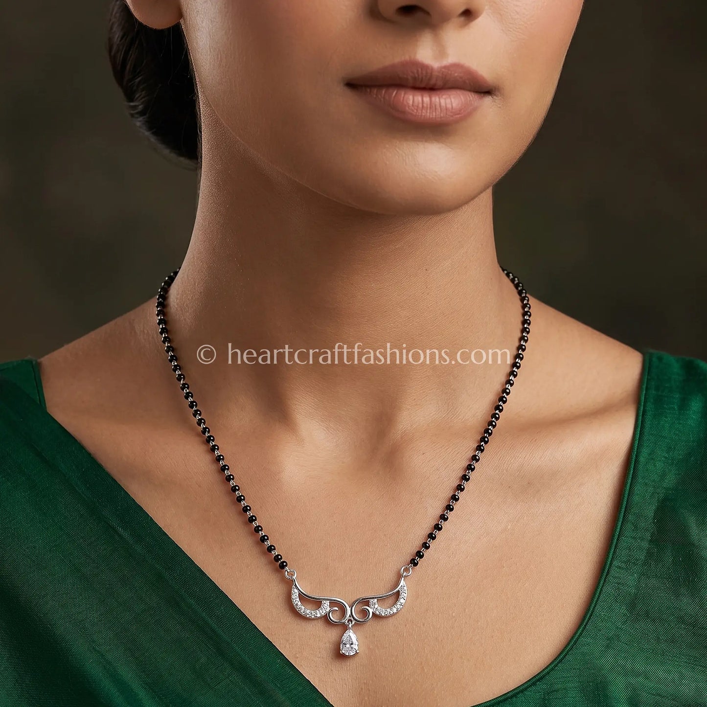 Pure Silver Royalty Crescent Mangalsutra – Hallmarked Pear Drop