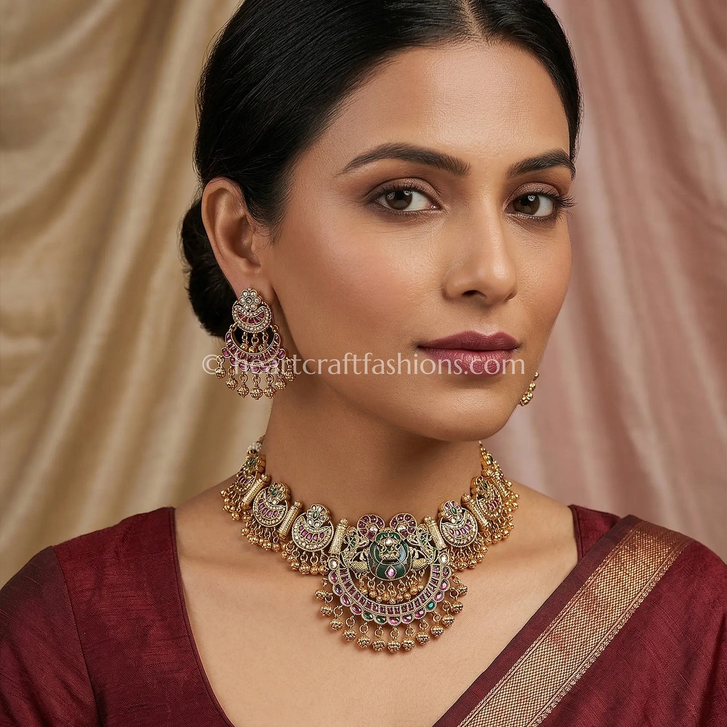 Rajwadi Peacock Kundan Choker Set