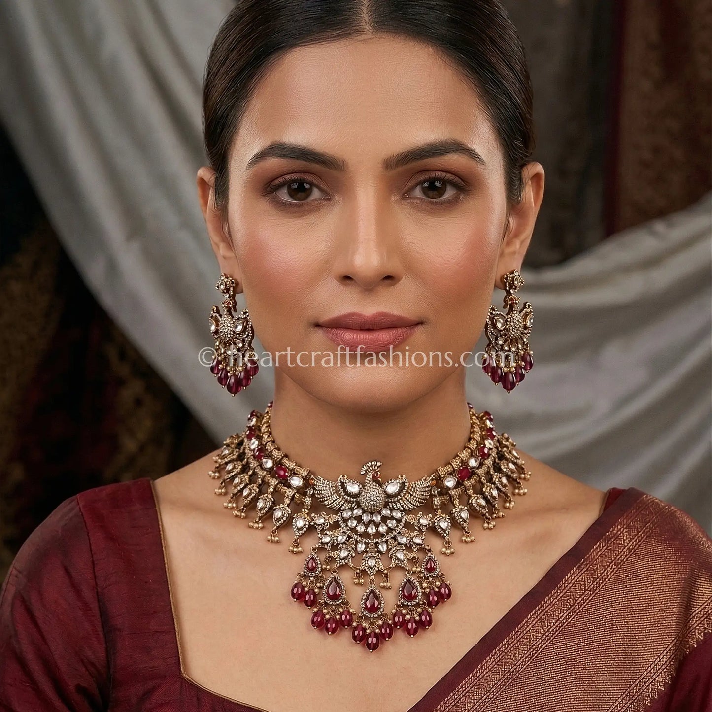 Royal Moissanite CZ Ruby Peacock Statement Choker