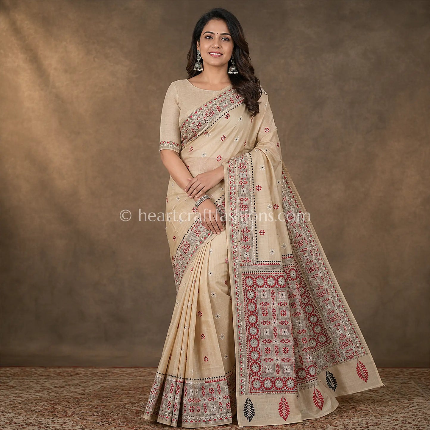 Raga Red Kalkata Gachi Tussar Kantha Handloom Saree