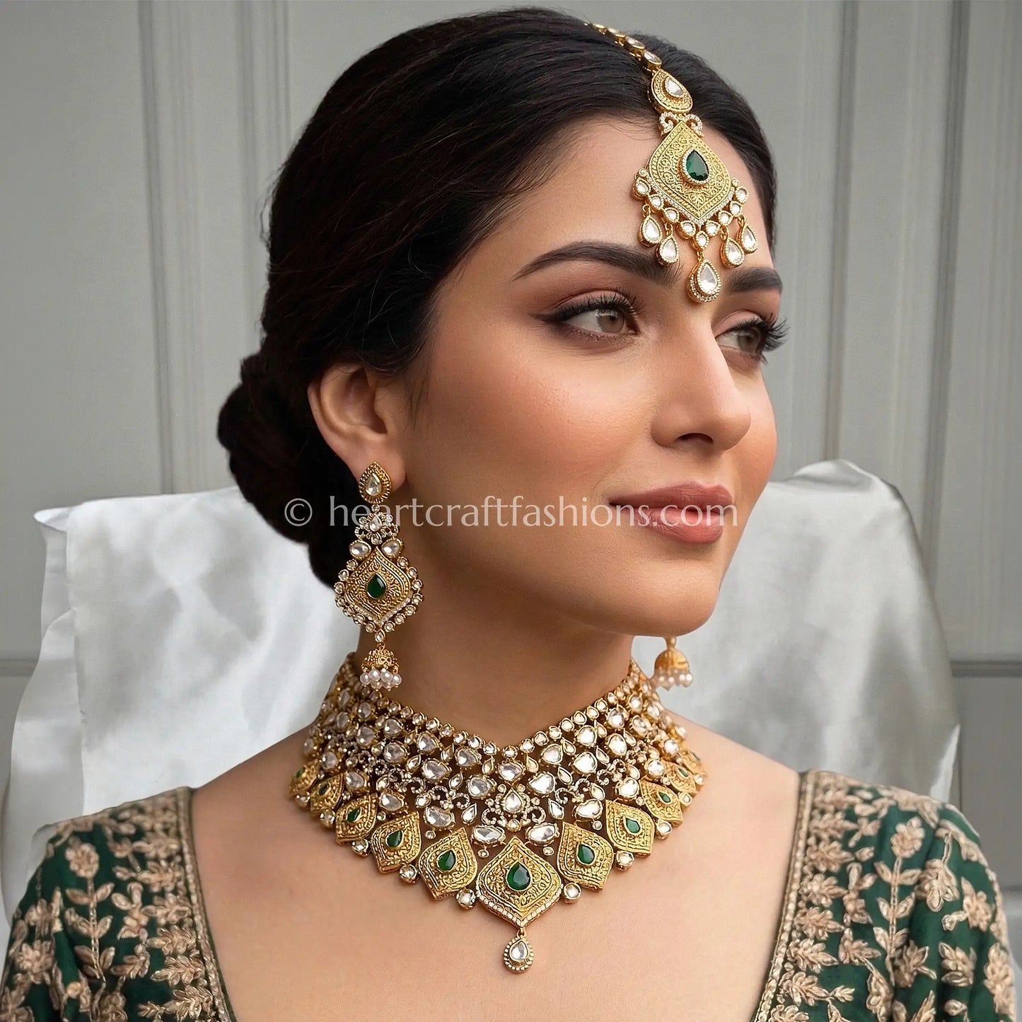 Rajputana AC Kundan Green Drop Necklace Set