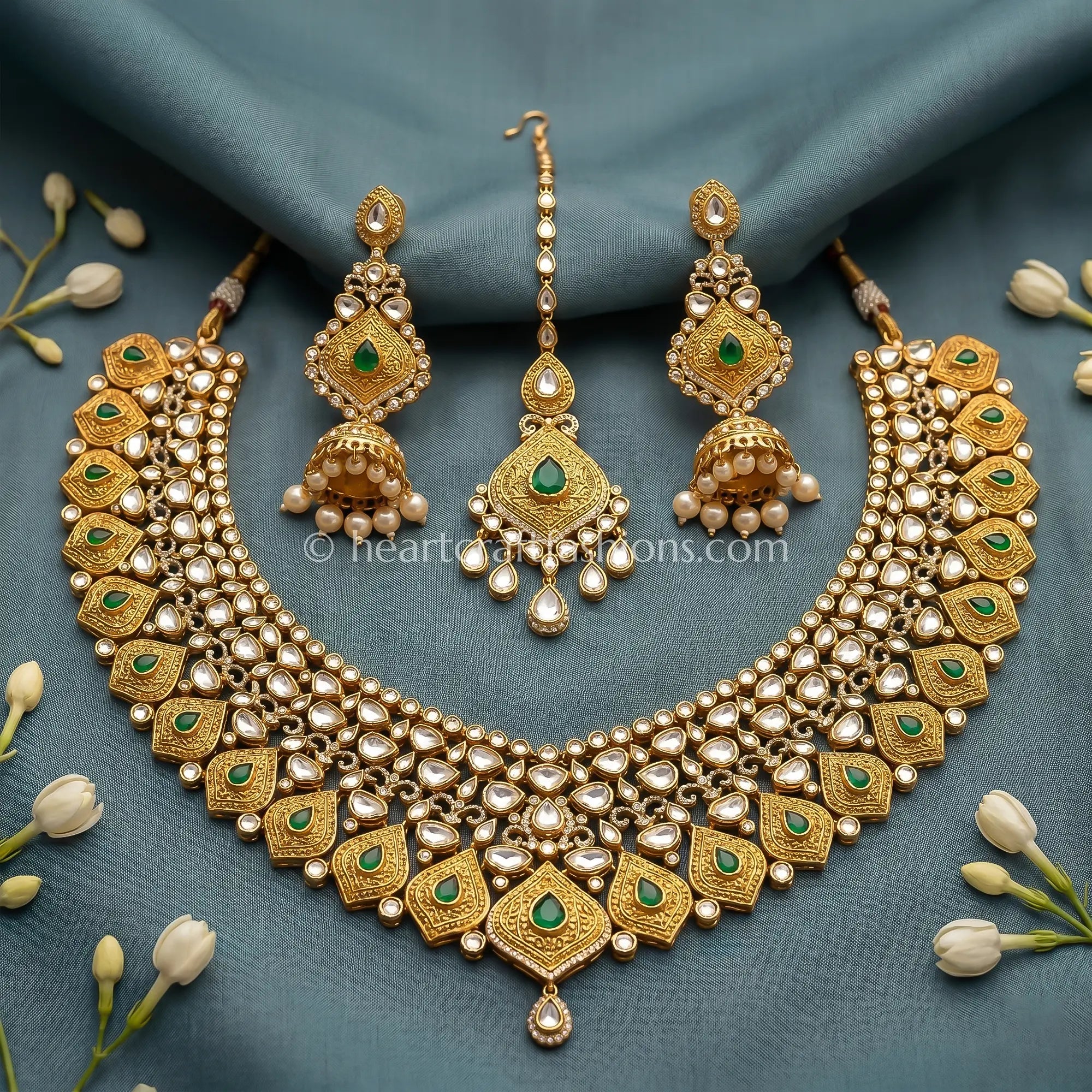 Rajputana AC Kundan Green Drop Necklace Set