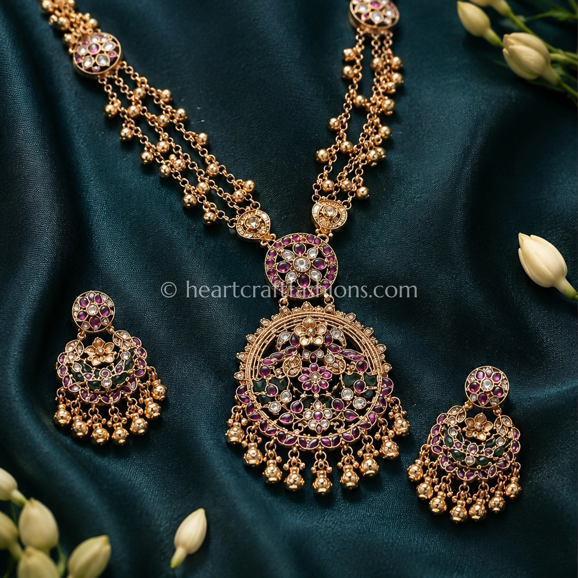 Rajsi Violet Heritage Chandbali Long Necklace Set
