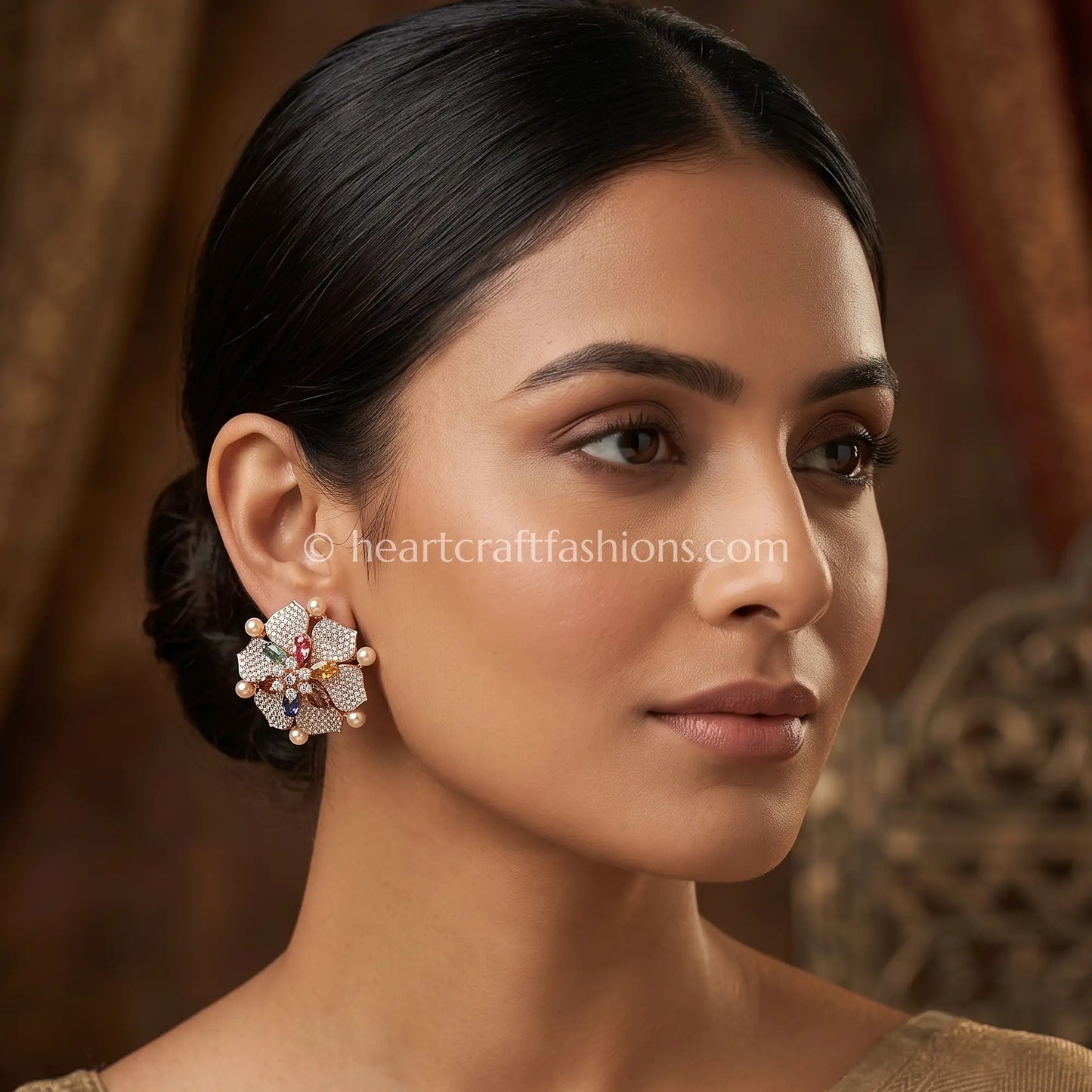 Rangrez Zircon Floral Stud Earrings
