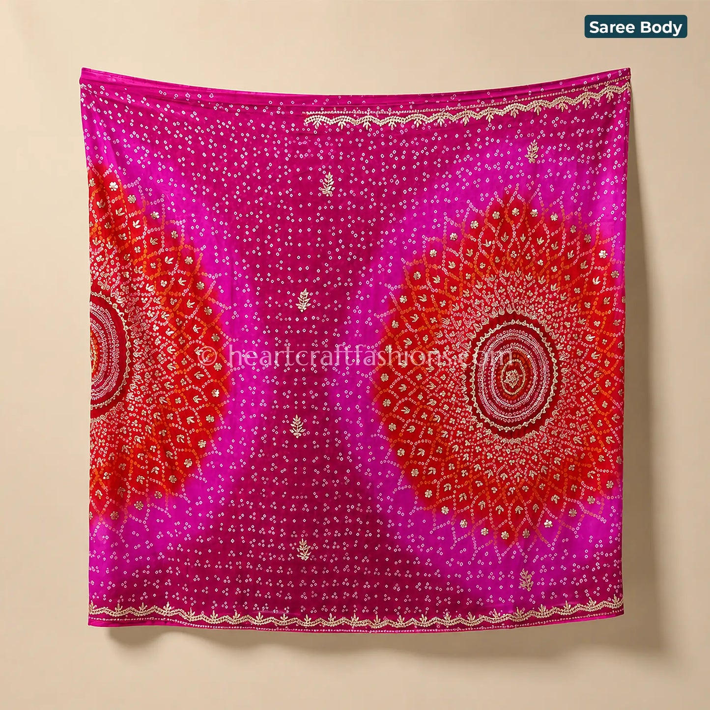 Rani Pink Bandhani Chiffon Gota Patti Saree