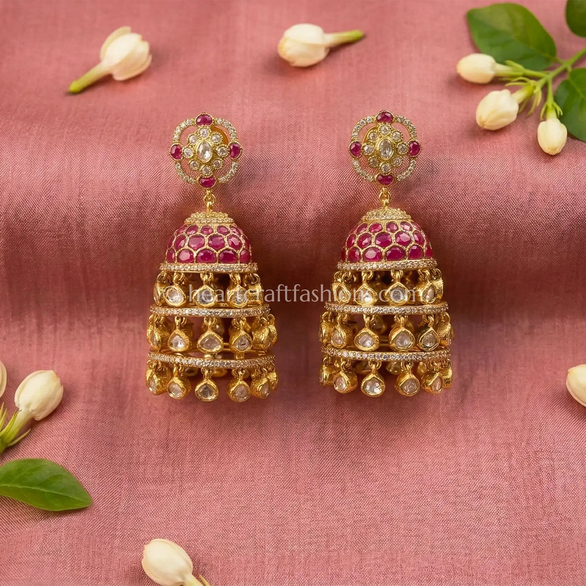 Rani Pink Sunehri Kundan Jhumar Jhumka