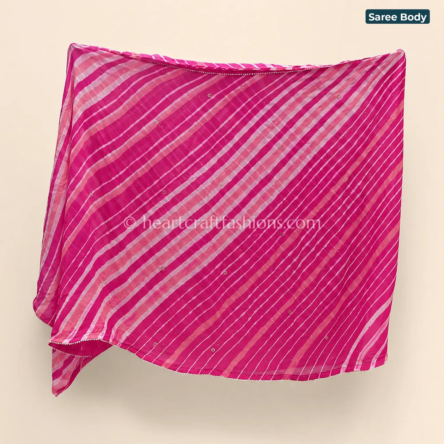 Rani Pink Organza Handwork Leheriya Saree