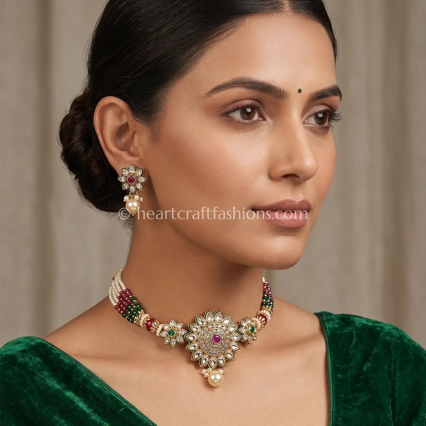 Reversible AD Kundan Navratna Pearl Choker Set