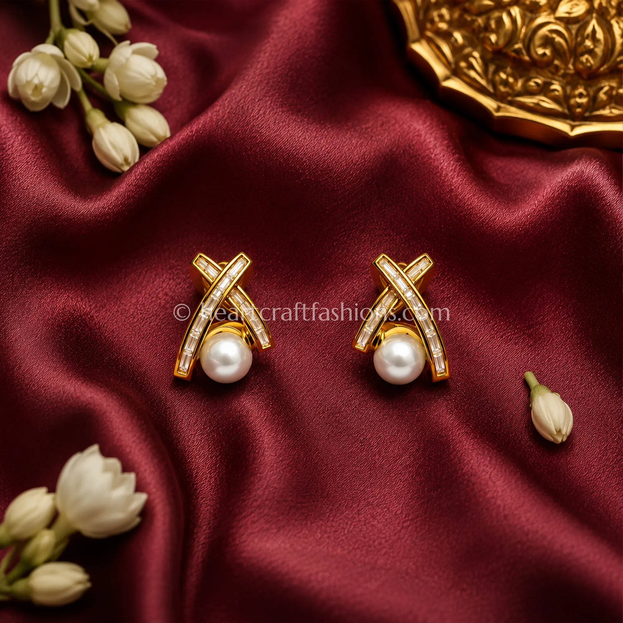 Reyna Hallmarked Pure Silver Interlocking Cross Pearl Earrings