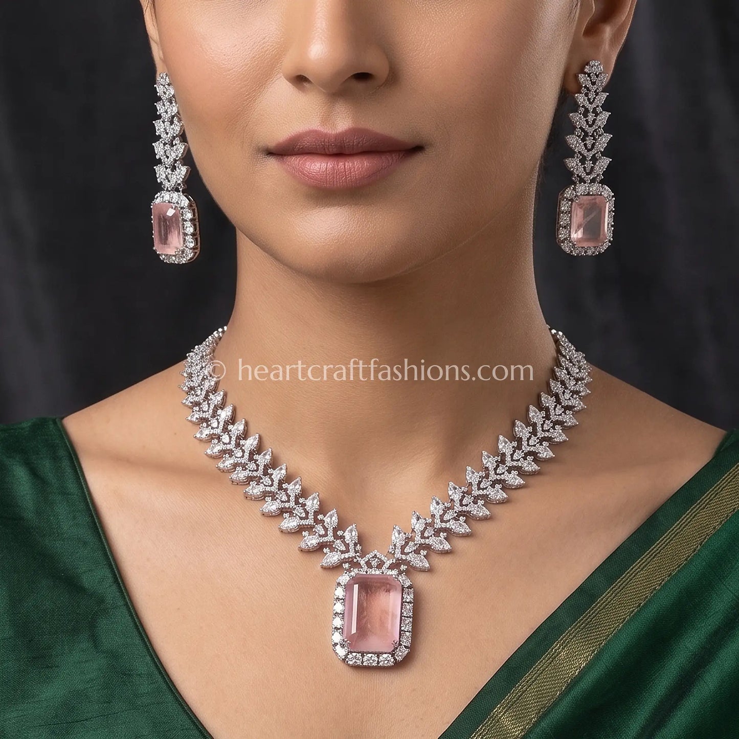 Rose Pink Radiant Cut Leaf Vine Statement Set