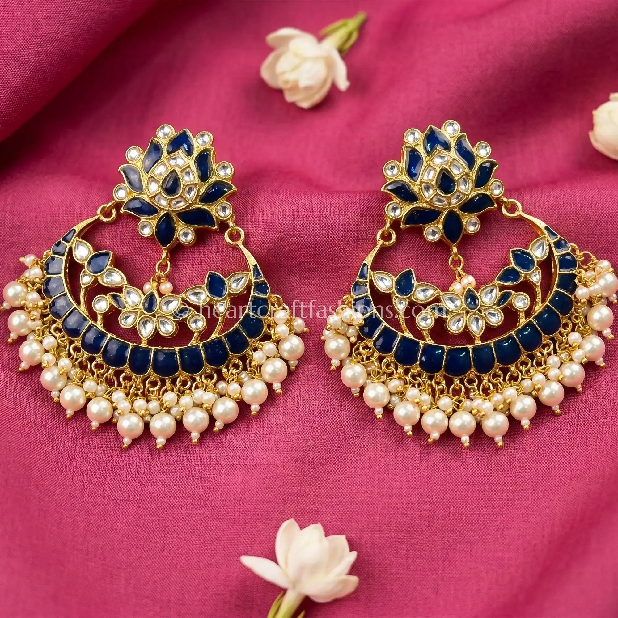 Deep Royal Blue Jadau Pachi Chandbali
