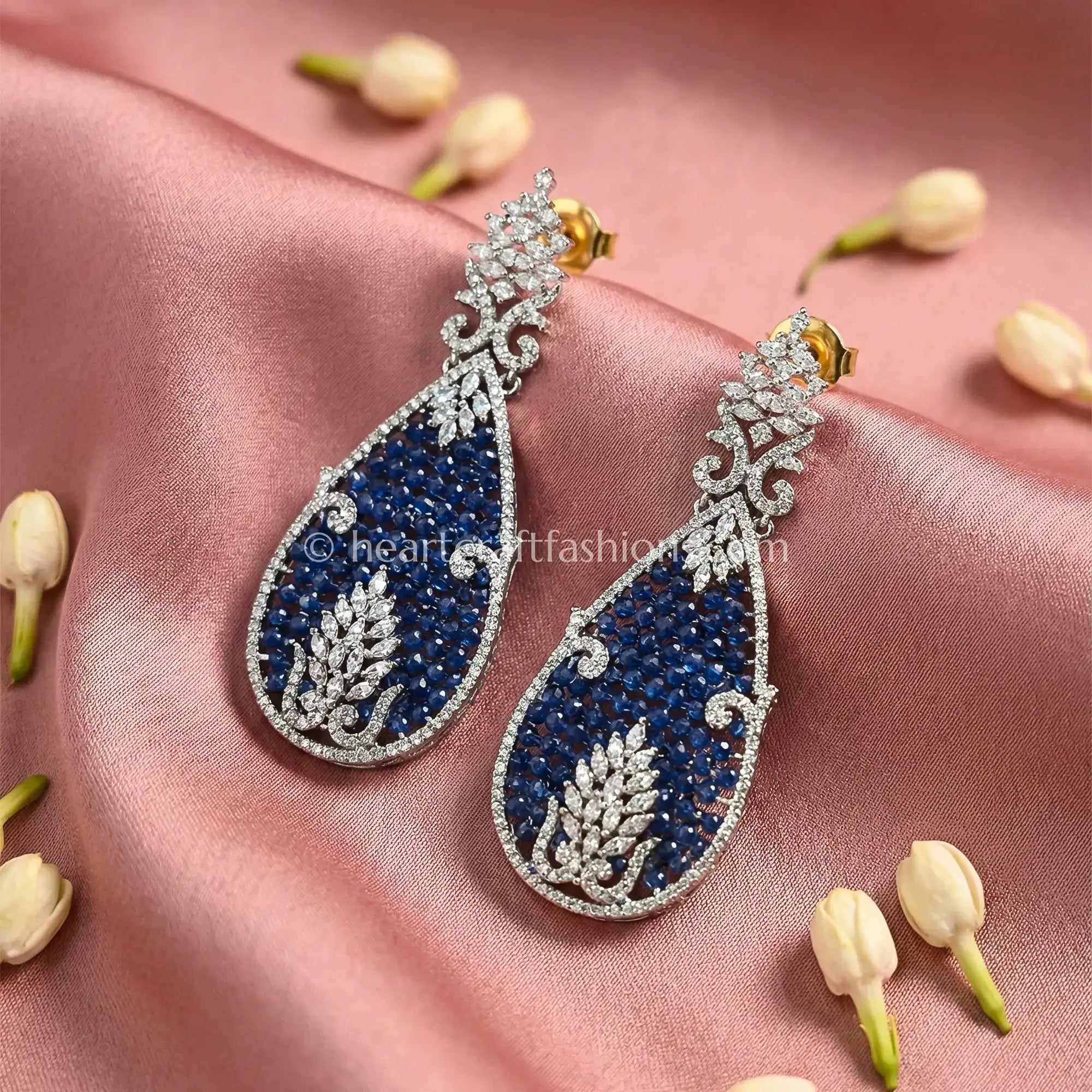 Royal Blue Teardrop Zircon Statement Earrings