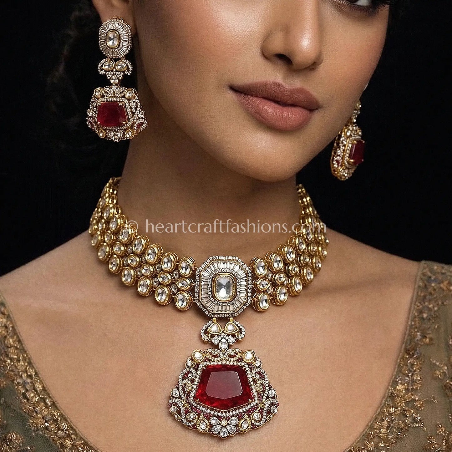 Royal Crimson Moissanite Doublet Choker Set