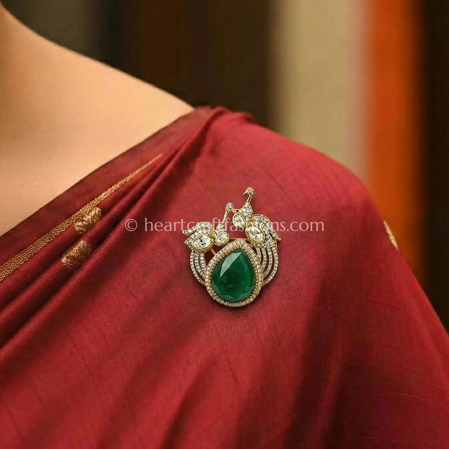 Royal Emerald Peacock Kundan Brooch