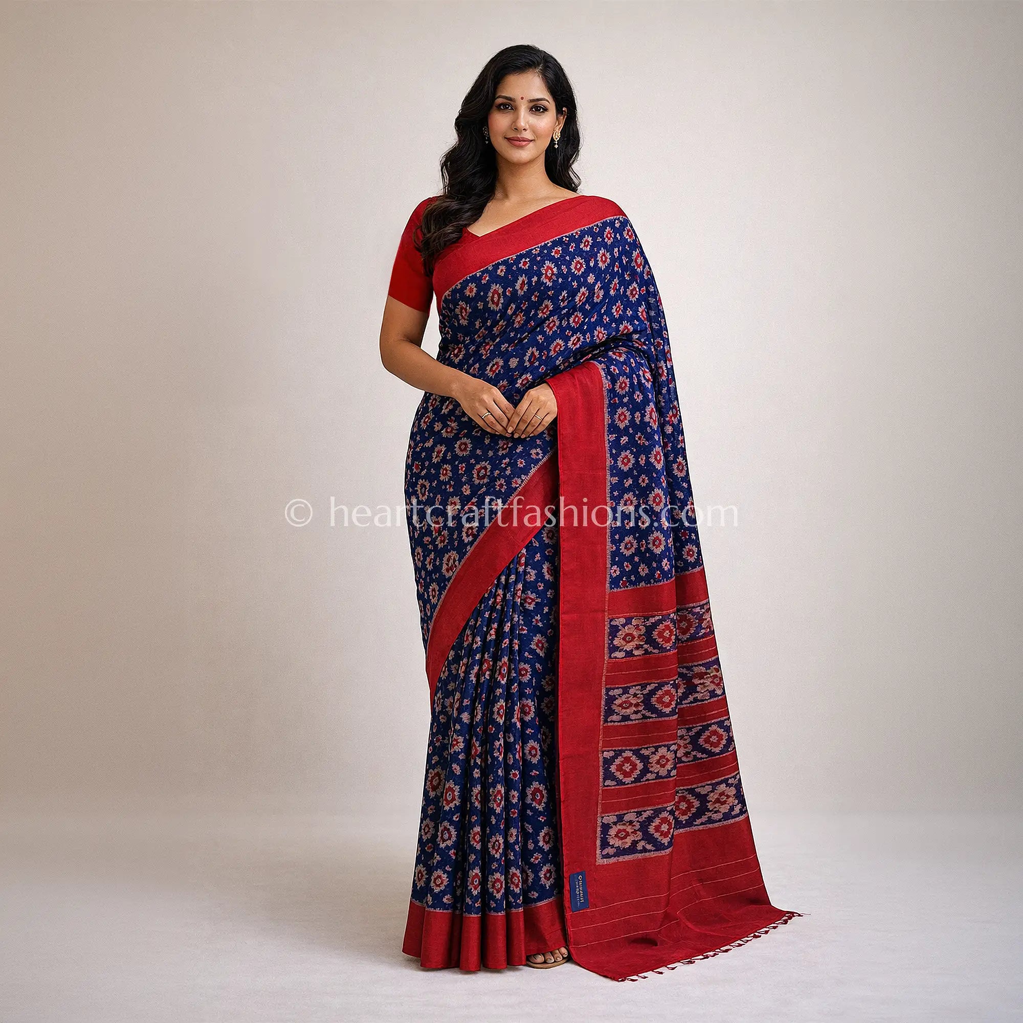 Royal Navy & Red Patola Mercerized Cotton Saree