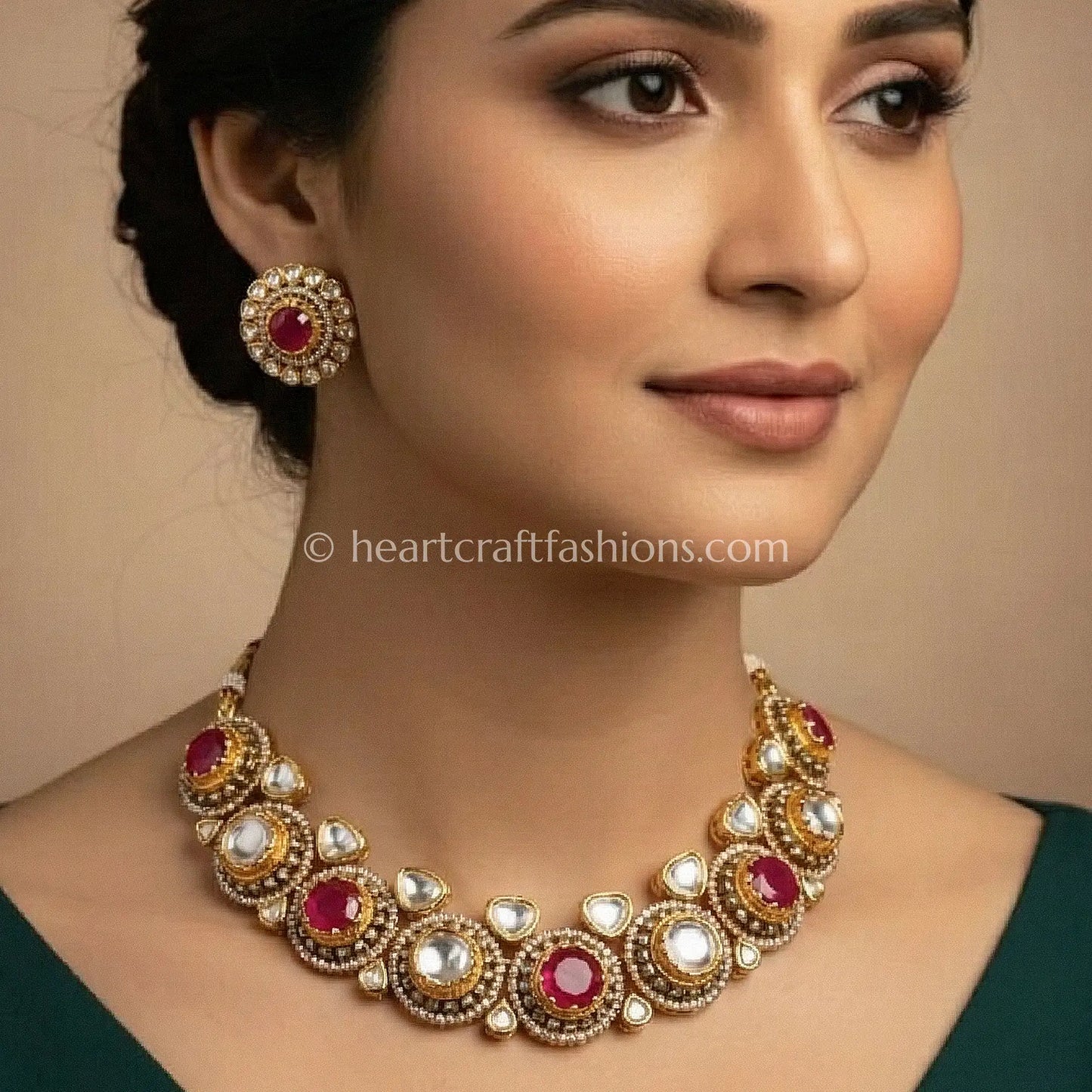 Royal Ruby Moissanite Polki Choker Set