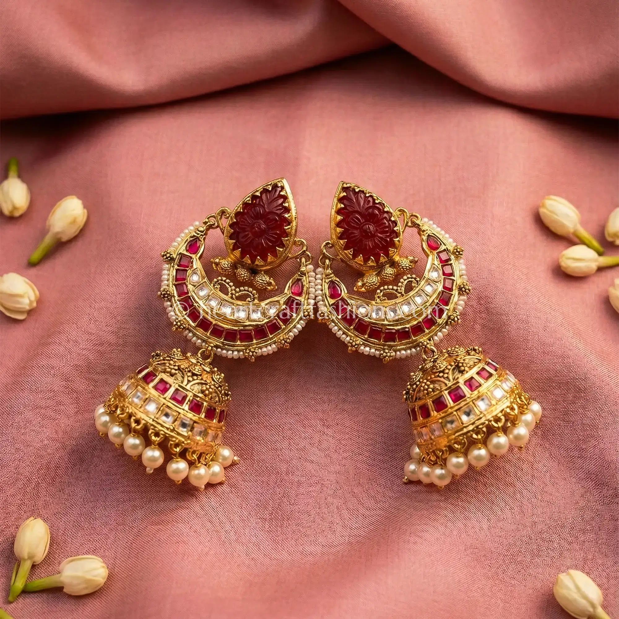 Royal Ruby Jadau Kundan Pearl Jhumka